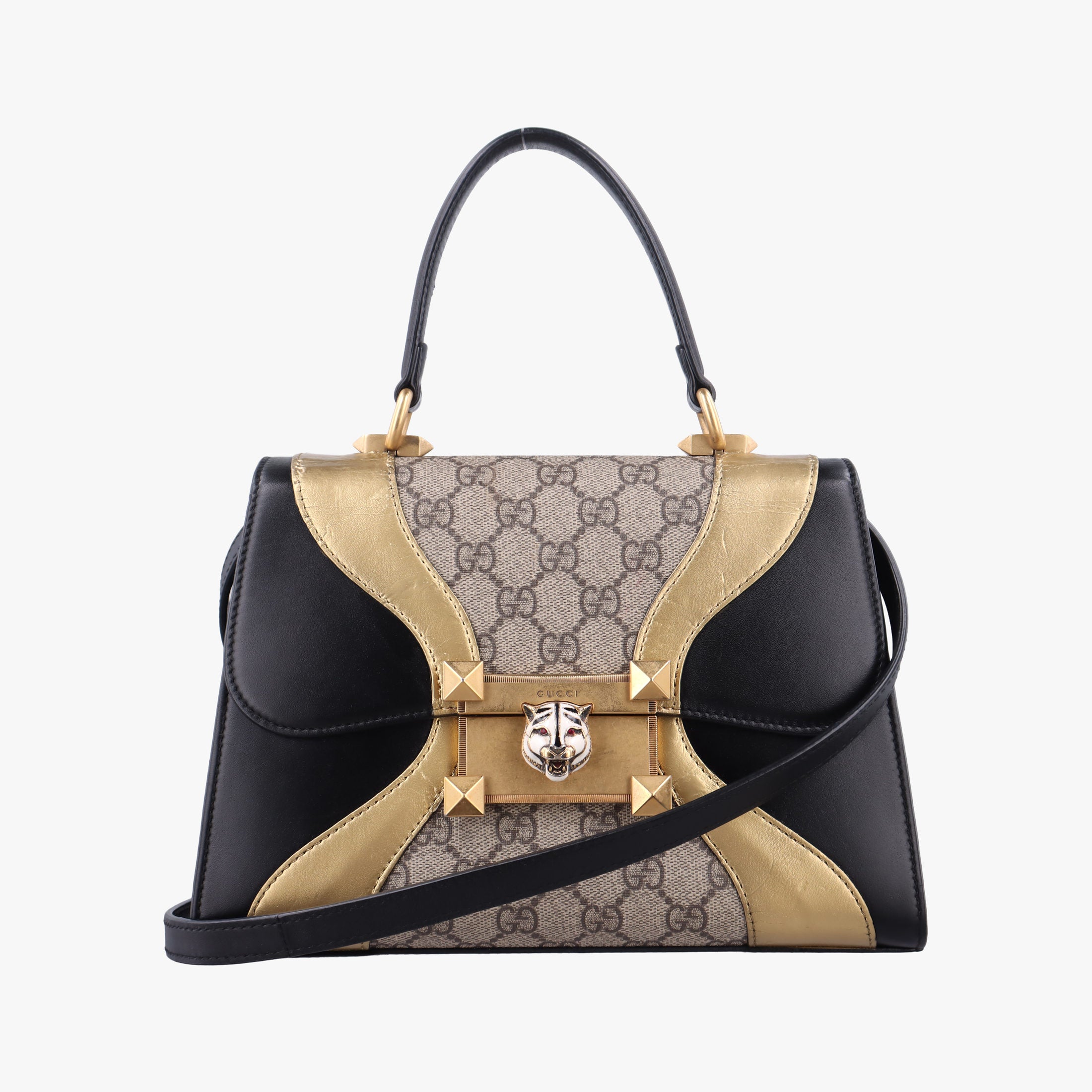 Pre-owned Gucci Osiride GG Supreme beige×Black×Golden PVC coated canvas×Leather 497996 shoulderbag | stylenewstar