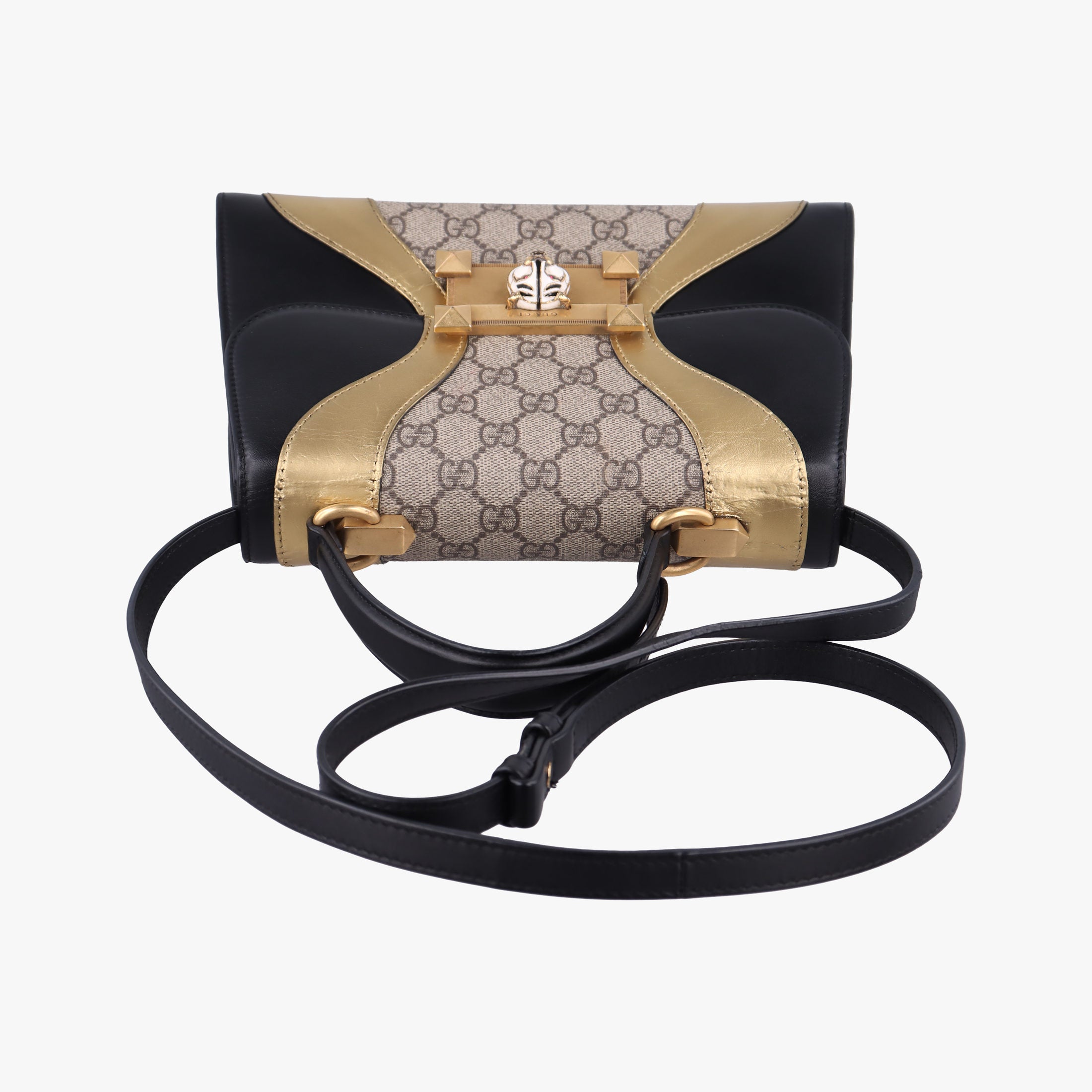 Pre-owned Gucci Osiride GG Supreme beige×Black×Golden PVC coated canvas×Leather 497996 shoulderbag | stylenewstar