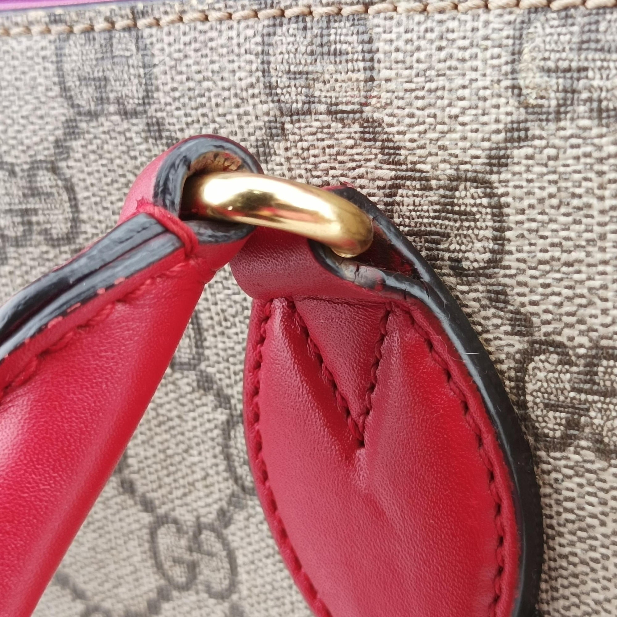 Pre-owned Gucci GG SUPREME Beige×Pink×Red PVC coated canvas×Leather 409534 handbag | stylenewstar