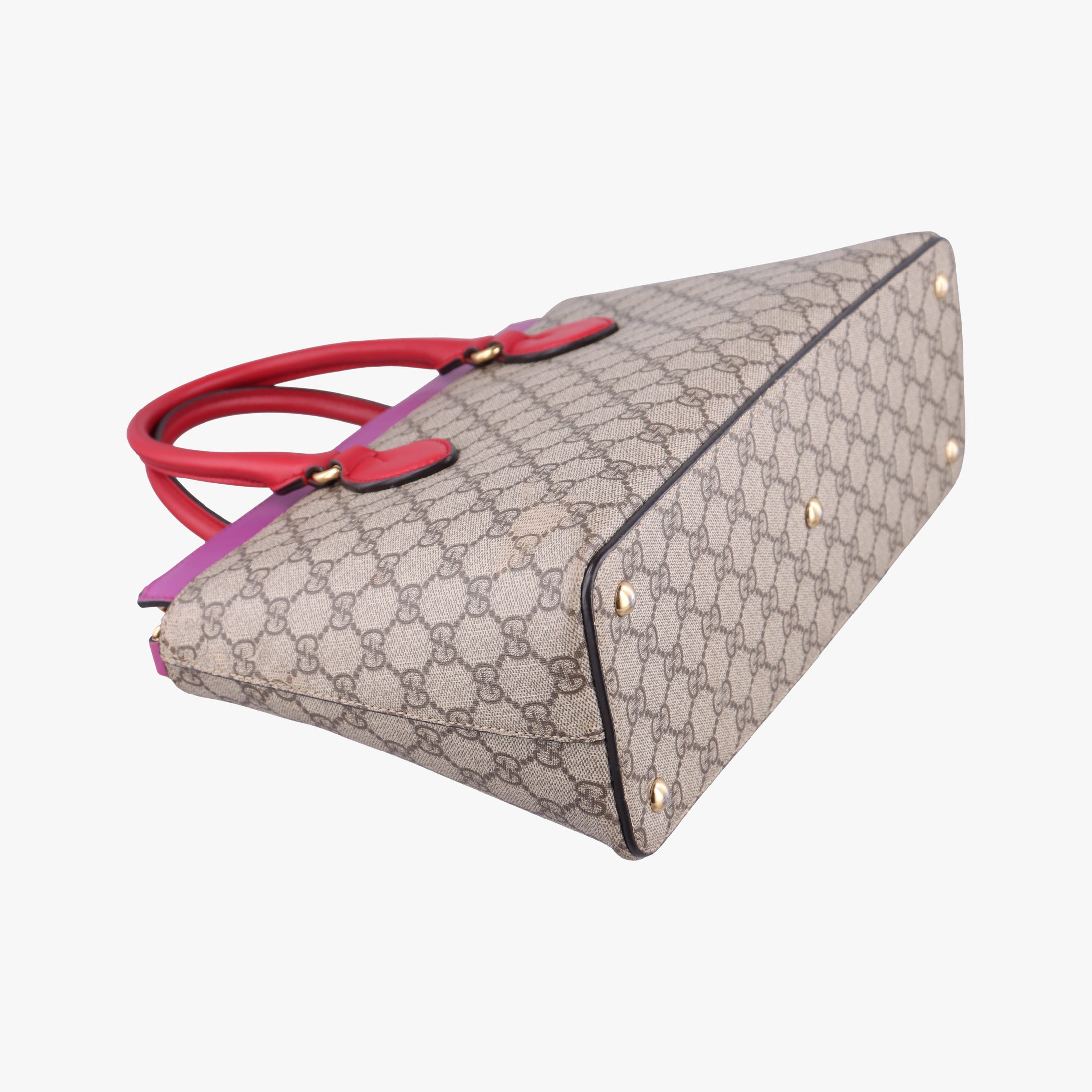 Pre-owned Gucci GG SUPREME Beige×Pink×Red PVC coated canvas×Leather 409534 handbag | stylenewstar