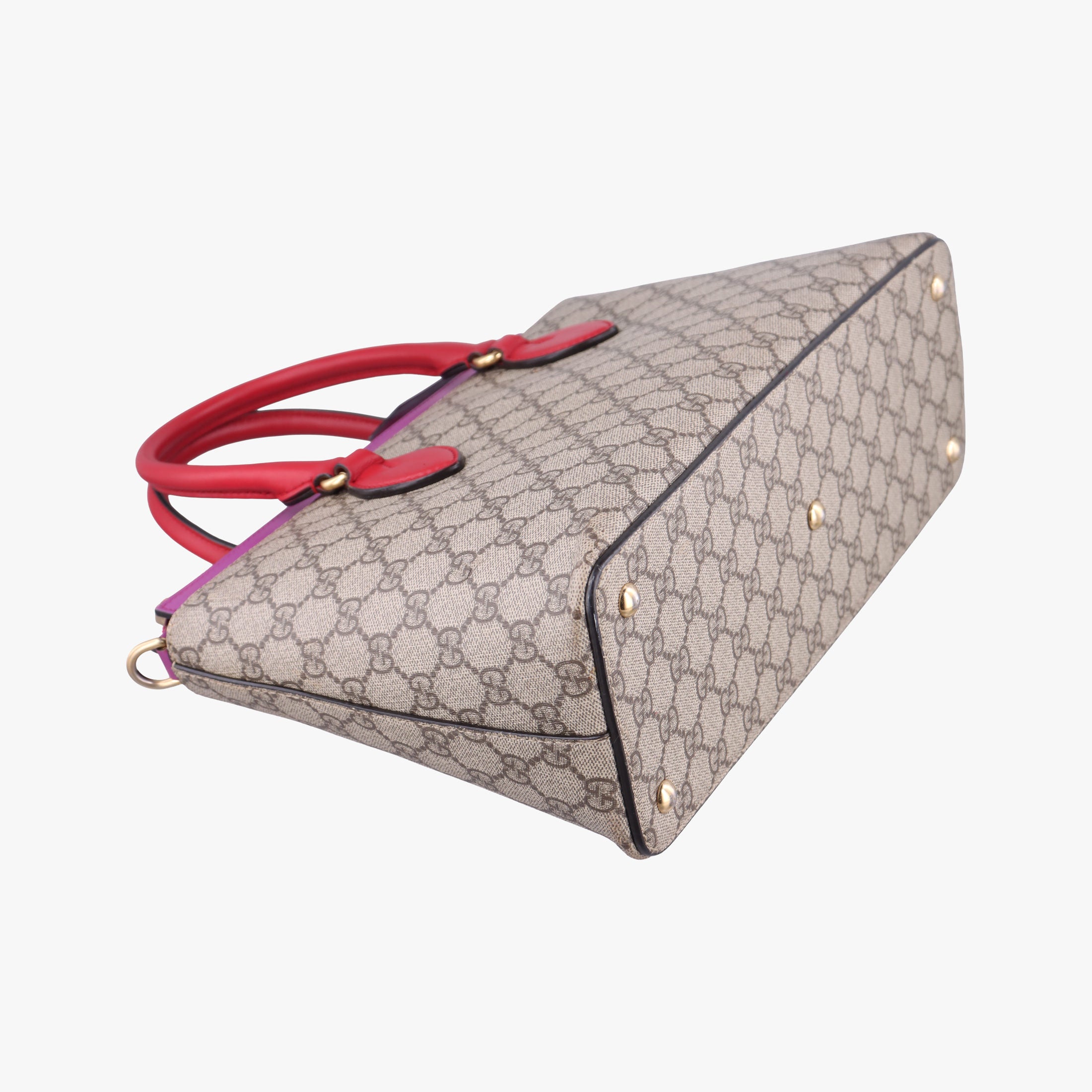 Pre-owned Gucci GG SUPREME Beige×Pink×Red PVC coated canvas×Leather 409534 handbag | stylenewstar