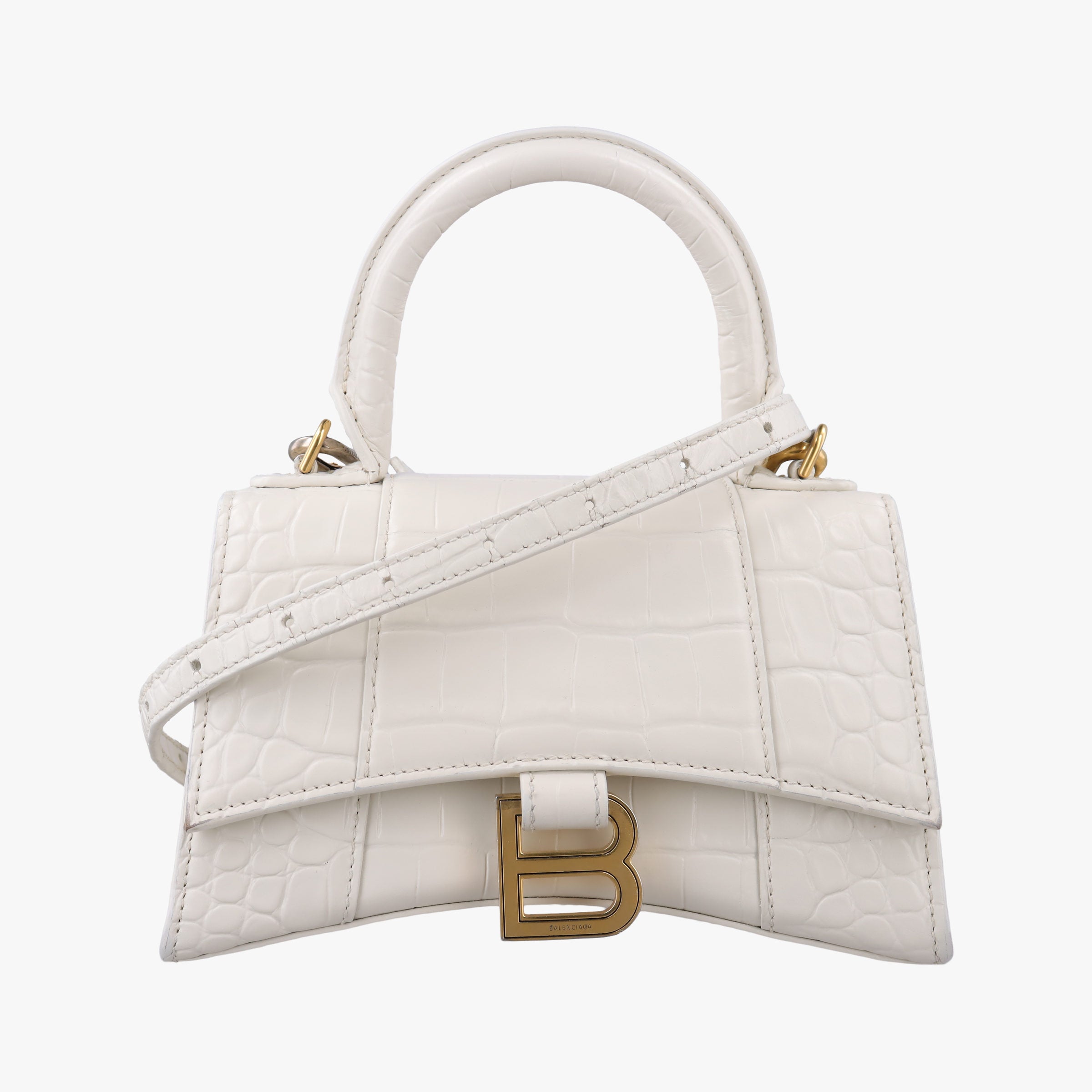 Pre-owned Balenciaga Hourglass mini White leather  shoulderbag | stylenewstar