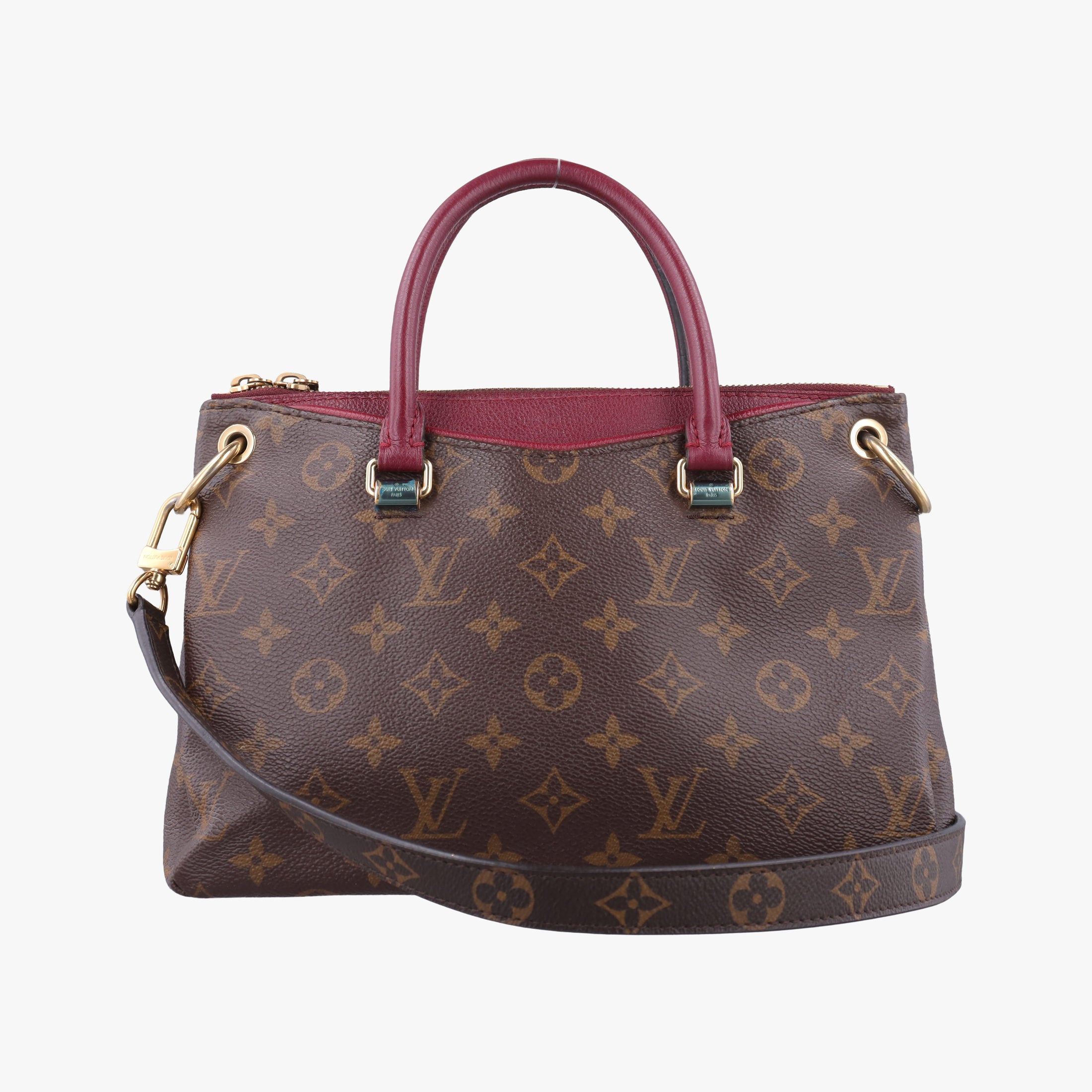 Pre-owned Louis Vuitton PALLAS brown×CERISE Monogram Canvas×calf leather M41175 shoulderbag | stylenewstar
