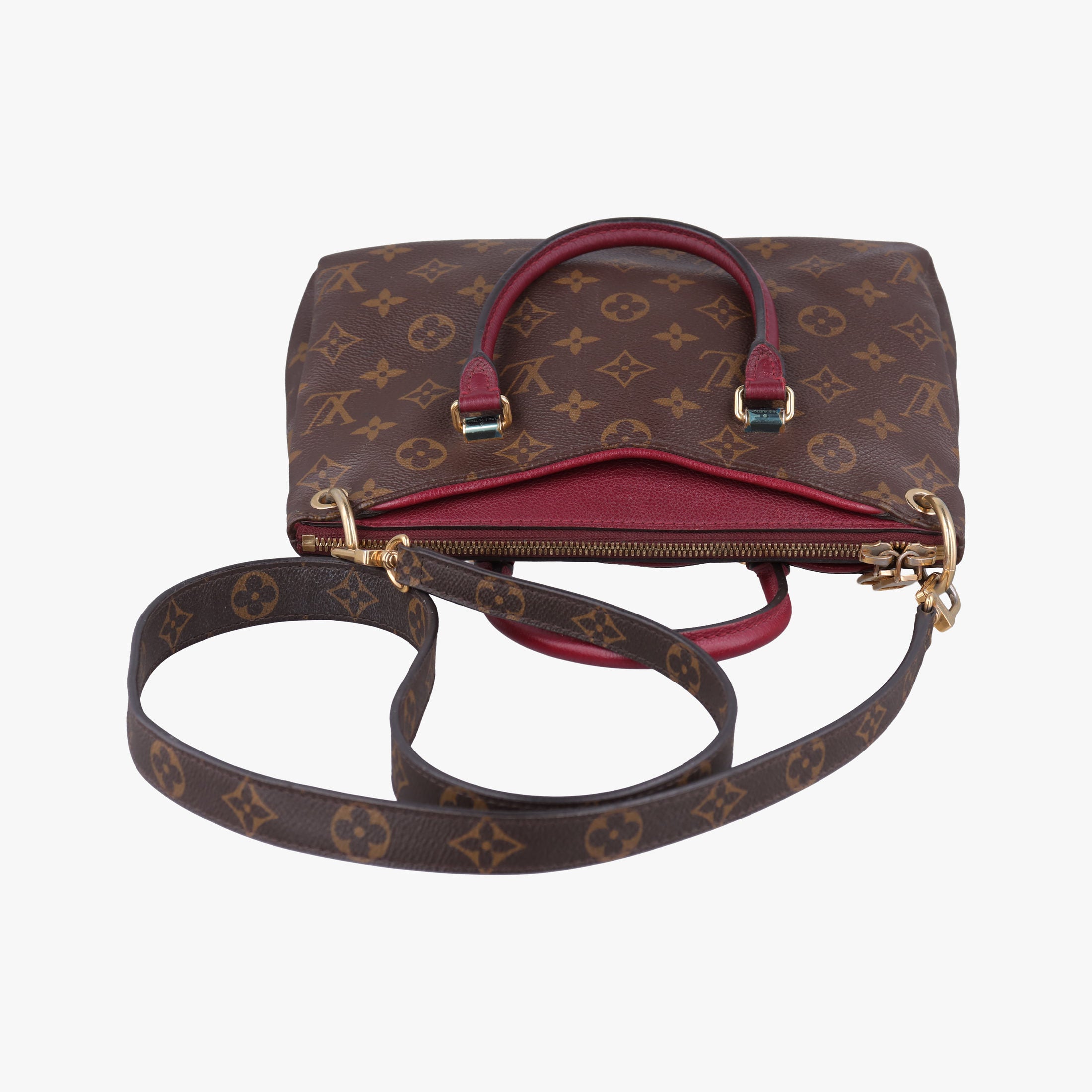 Pre-owned Louis Vuitton PALLAS brown×CERISE Monogram Canvas×calf leather M41175 shoulderbag | stylenewstar