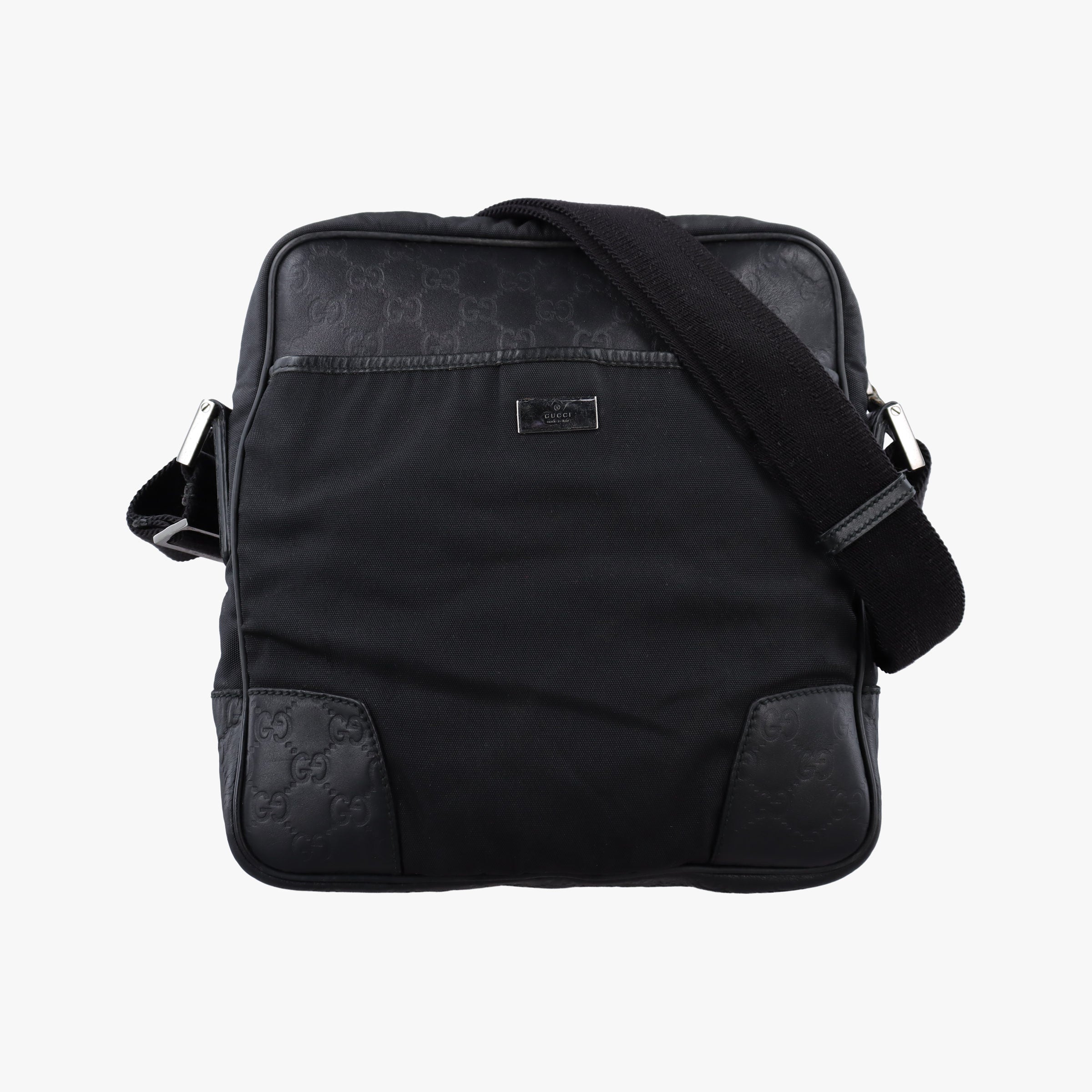 Pre-owned Gucci Guccissima Black canvas×leather 162783 shoulderbag | stylenewstar