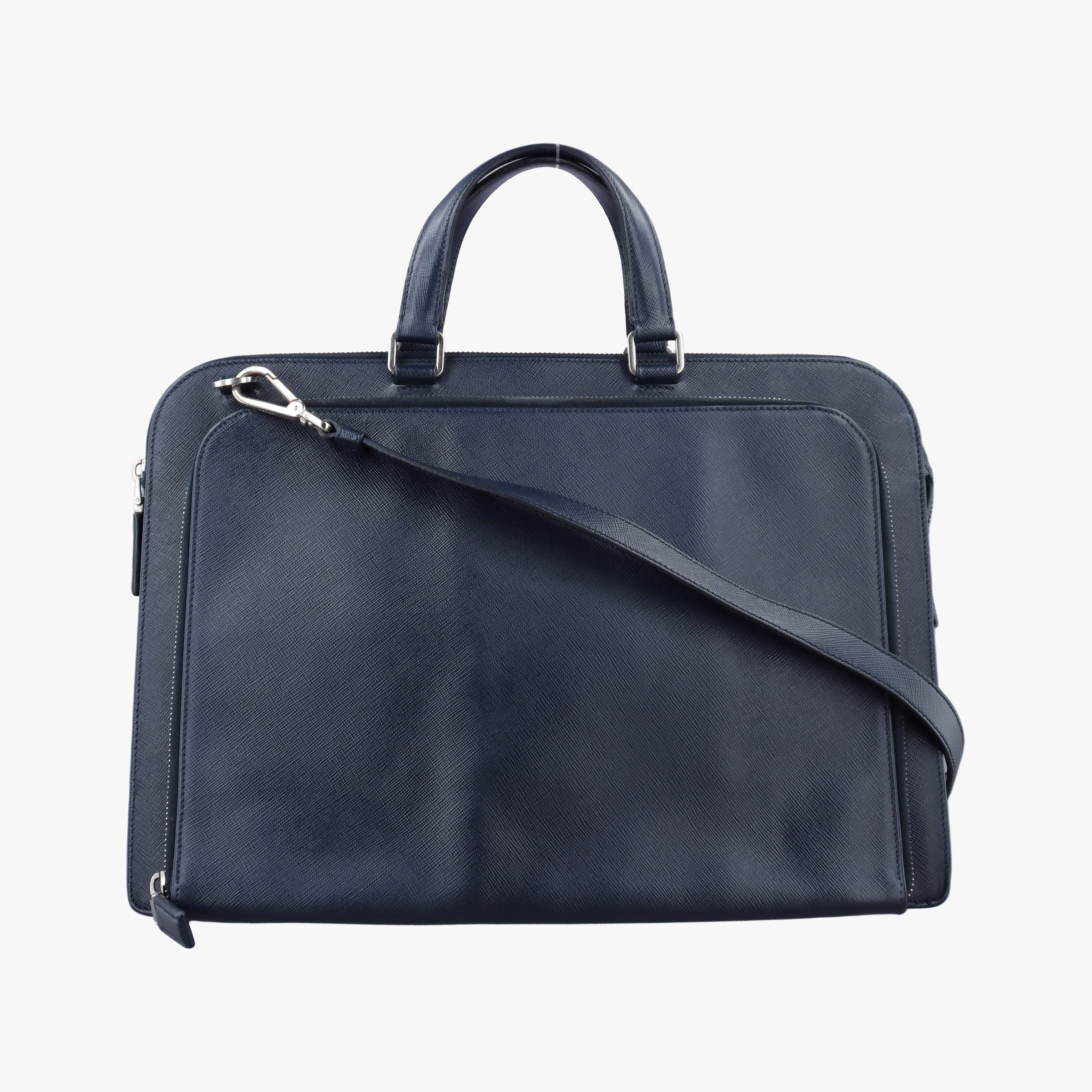 Pre-owned Prada Triangle Logo Plate Navy Saffiano Leather  shoulderbag | stylenewstar