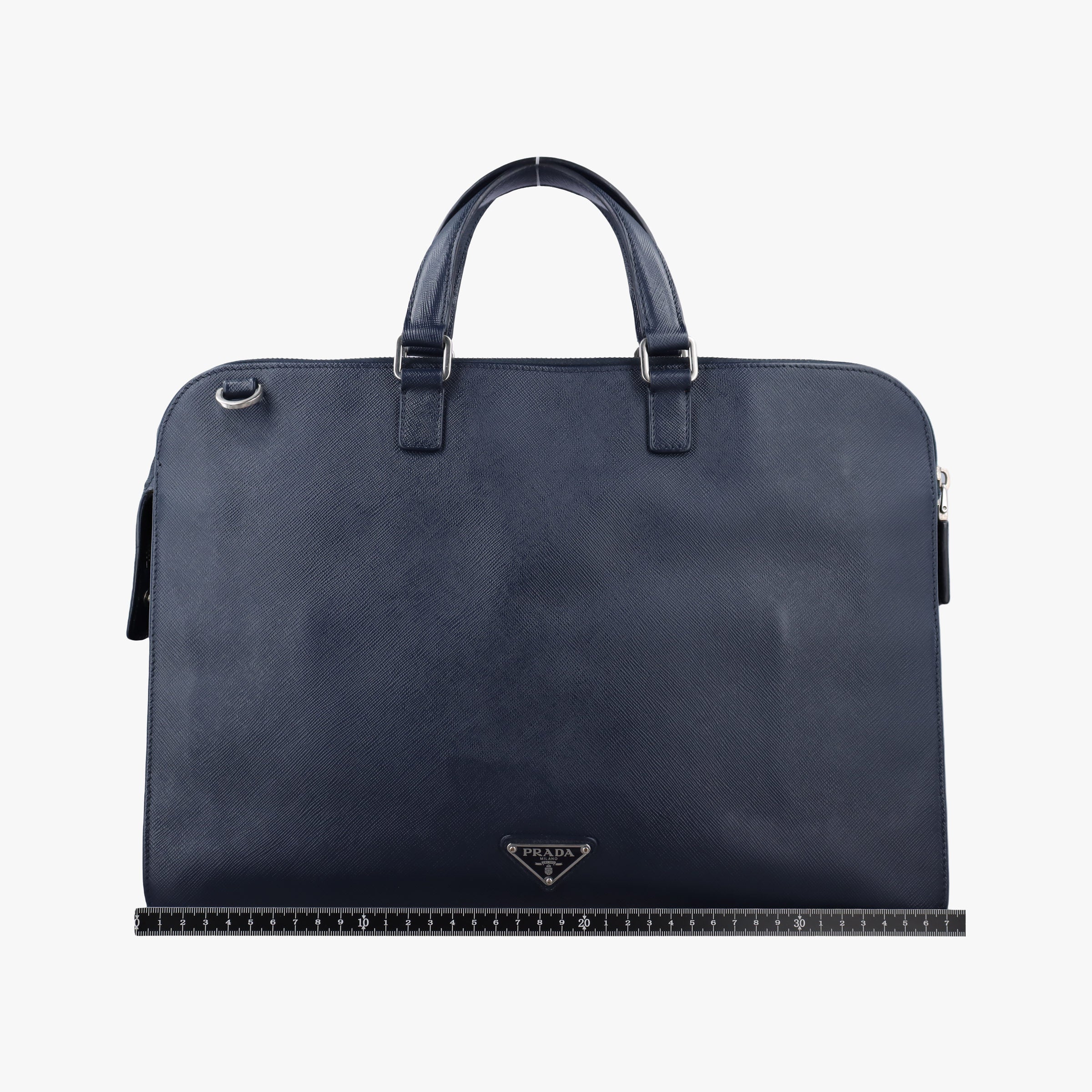 Pre-owned Prada Triangle Logo Plate Navy Saffiano Leather  shoulderbag | stylenewstar