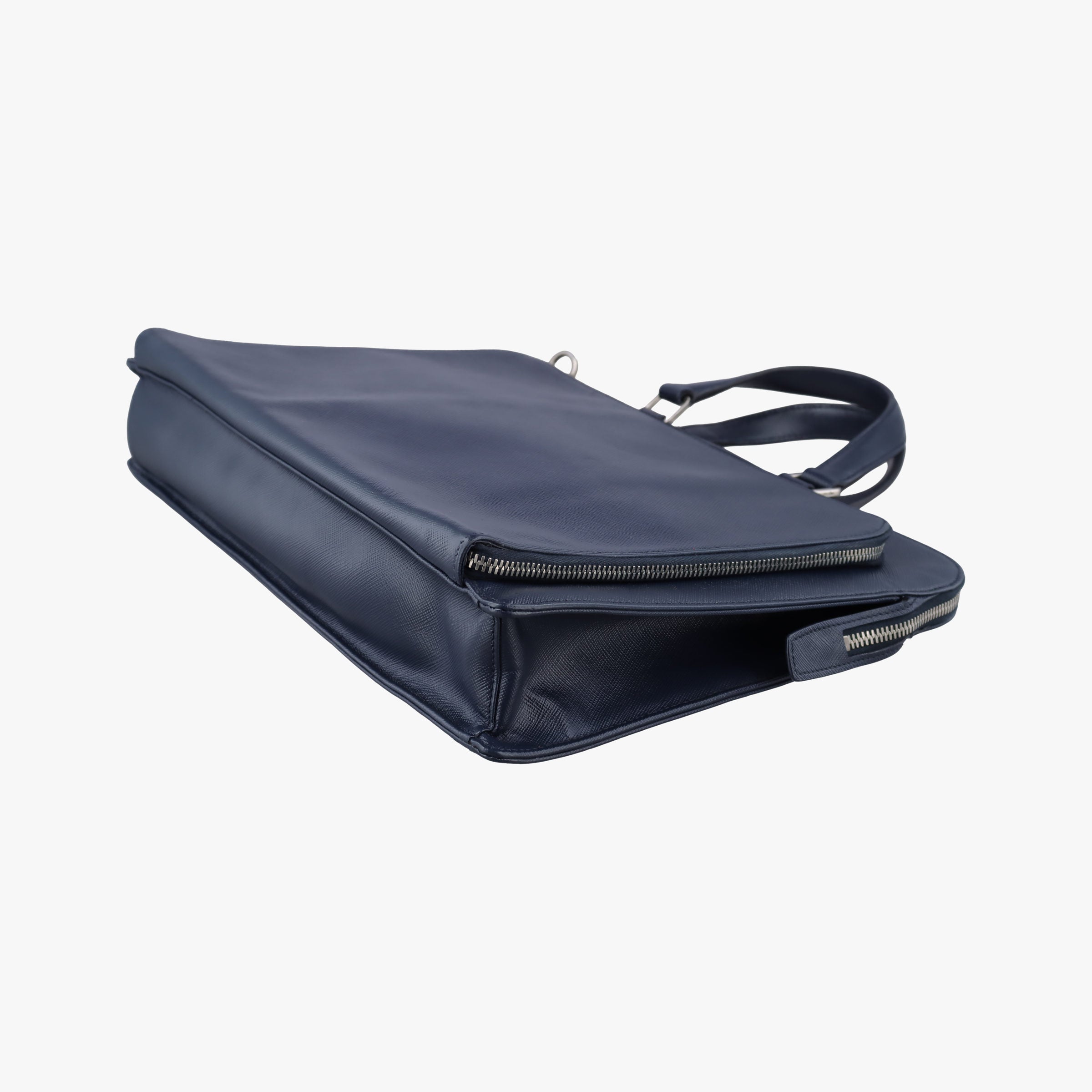 Pre-owned Prada Triangle Logo Plate Navy Saffiano Leather  shoulderbag | stylenewstar