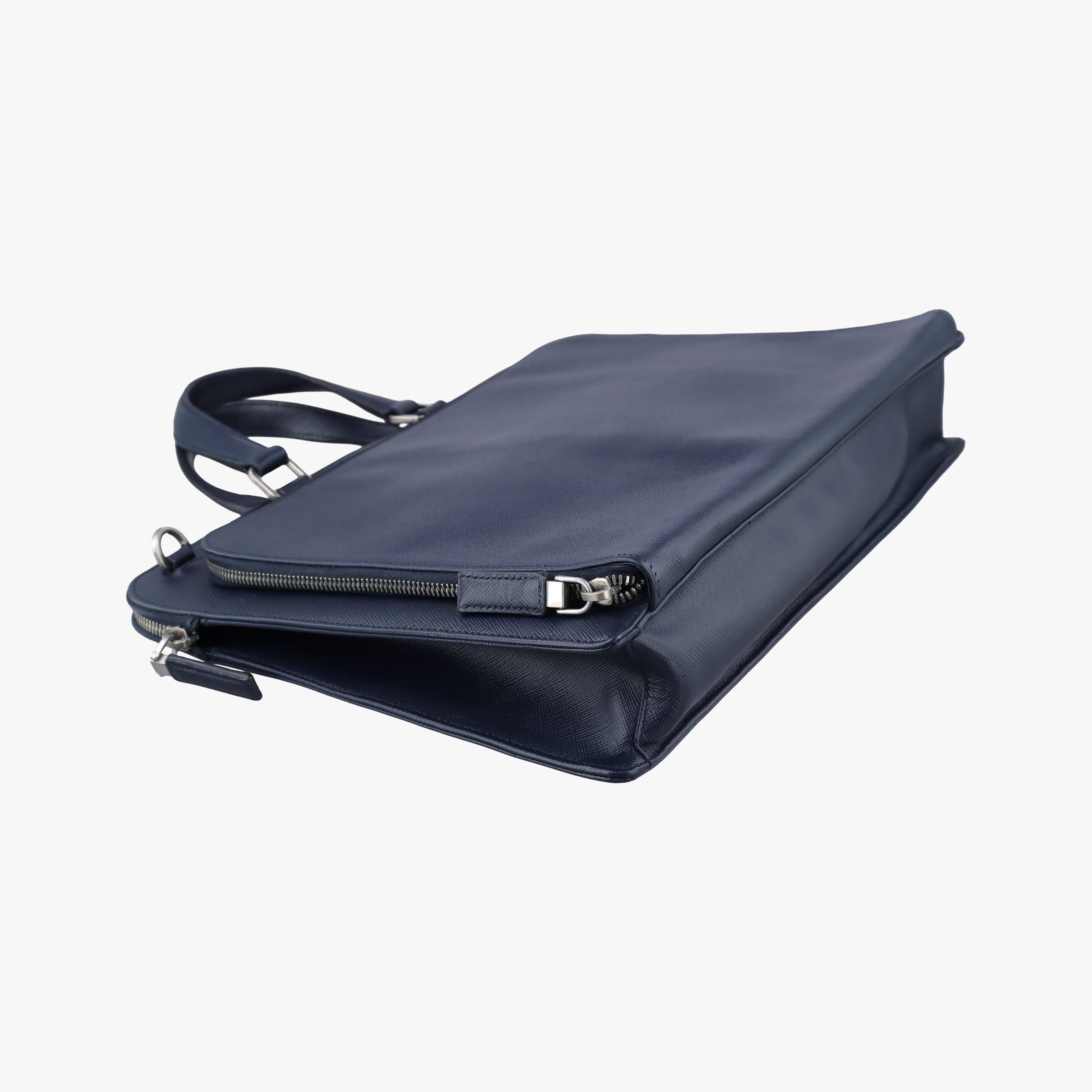Pre-owned Prada Triangle Logo Plate Navy Saffiano Leather  shoulderbag | stylenewstar