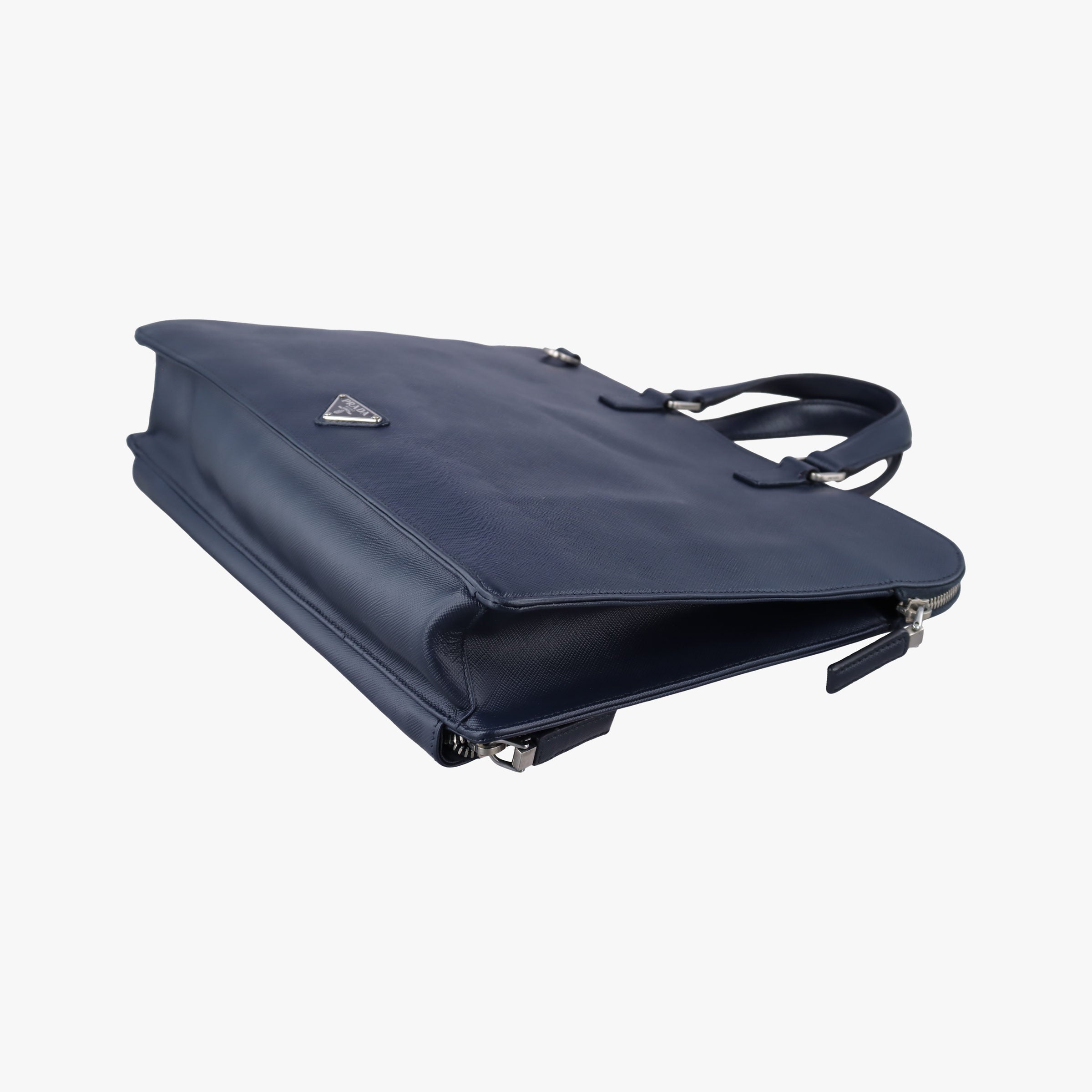 Pre-owned Prada Triangle Logo Plate Navy Saffiano Leather  shoulderbag | stylenewstar