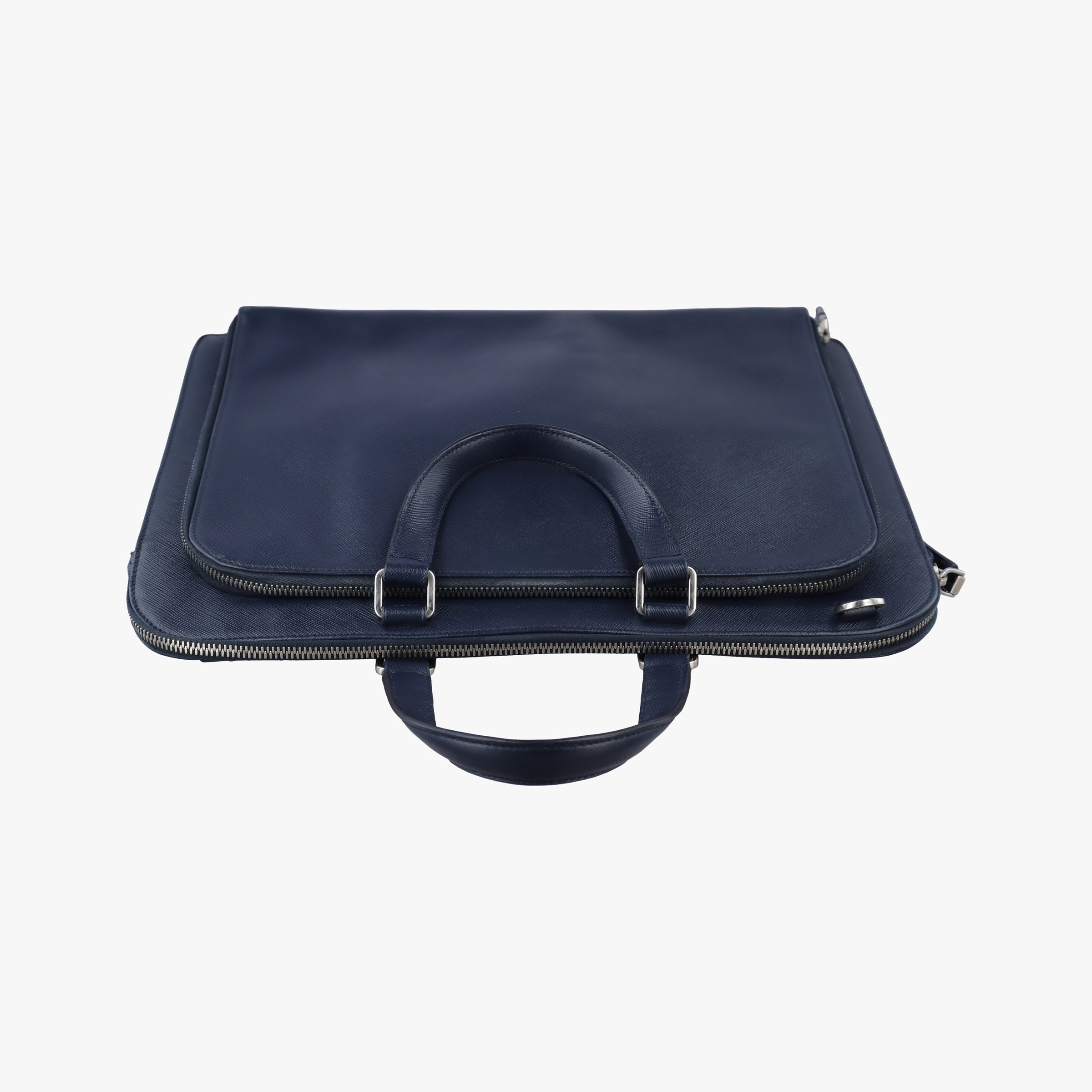 Pre-owned Prada Triangle Logo Plate Navy Saffiano Leather  shoulderbag | stylenewstar