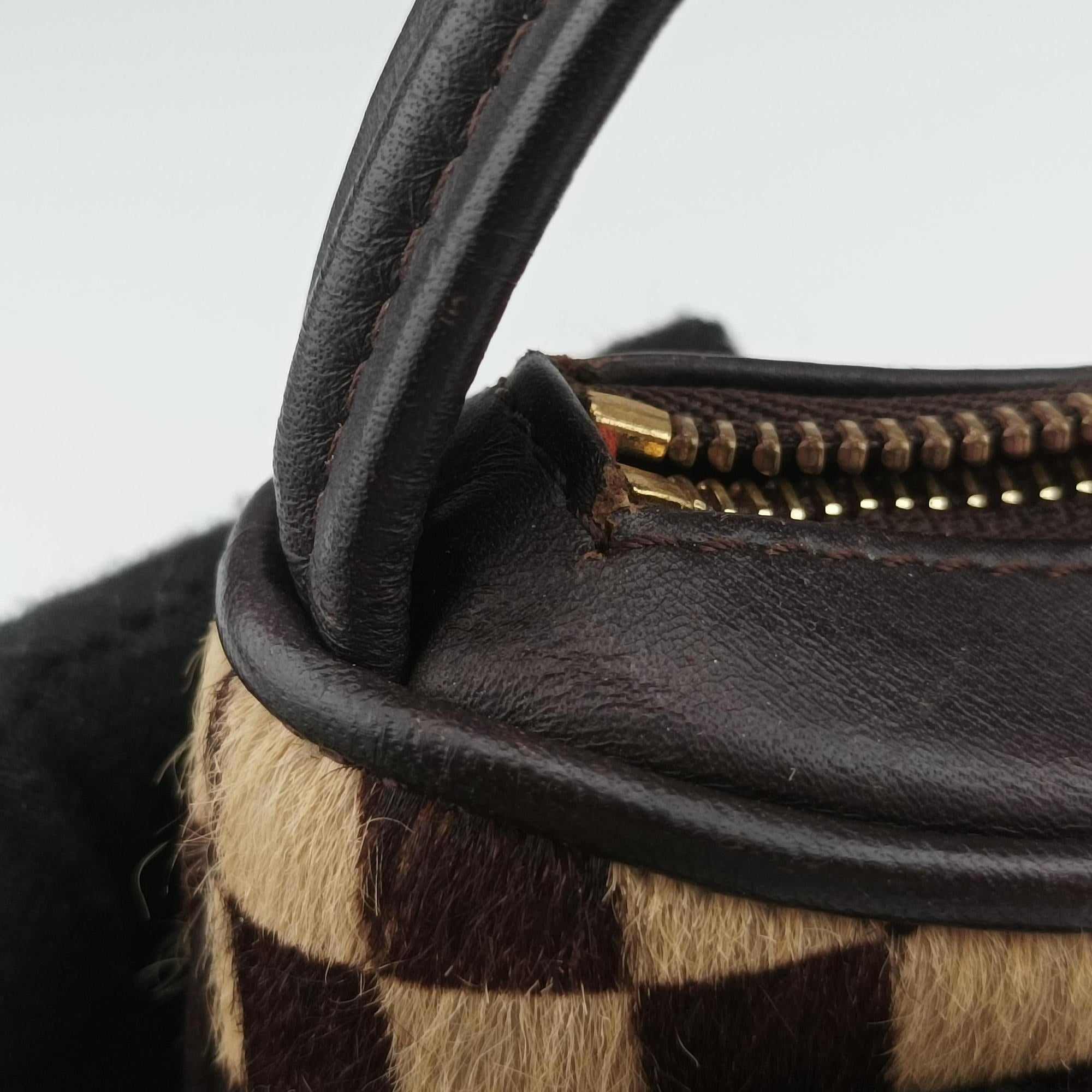 Pre-owned Louis Vuitton Damier Sauvage Brown×Beige Ponyhair M92132 handbag | stylenewstar