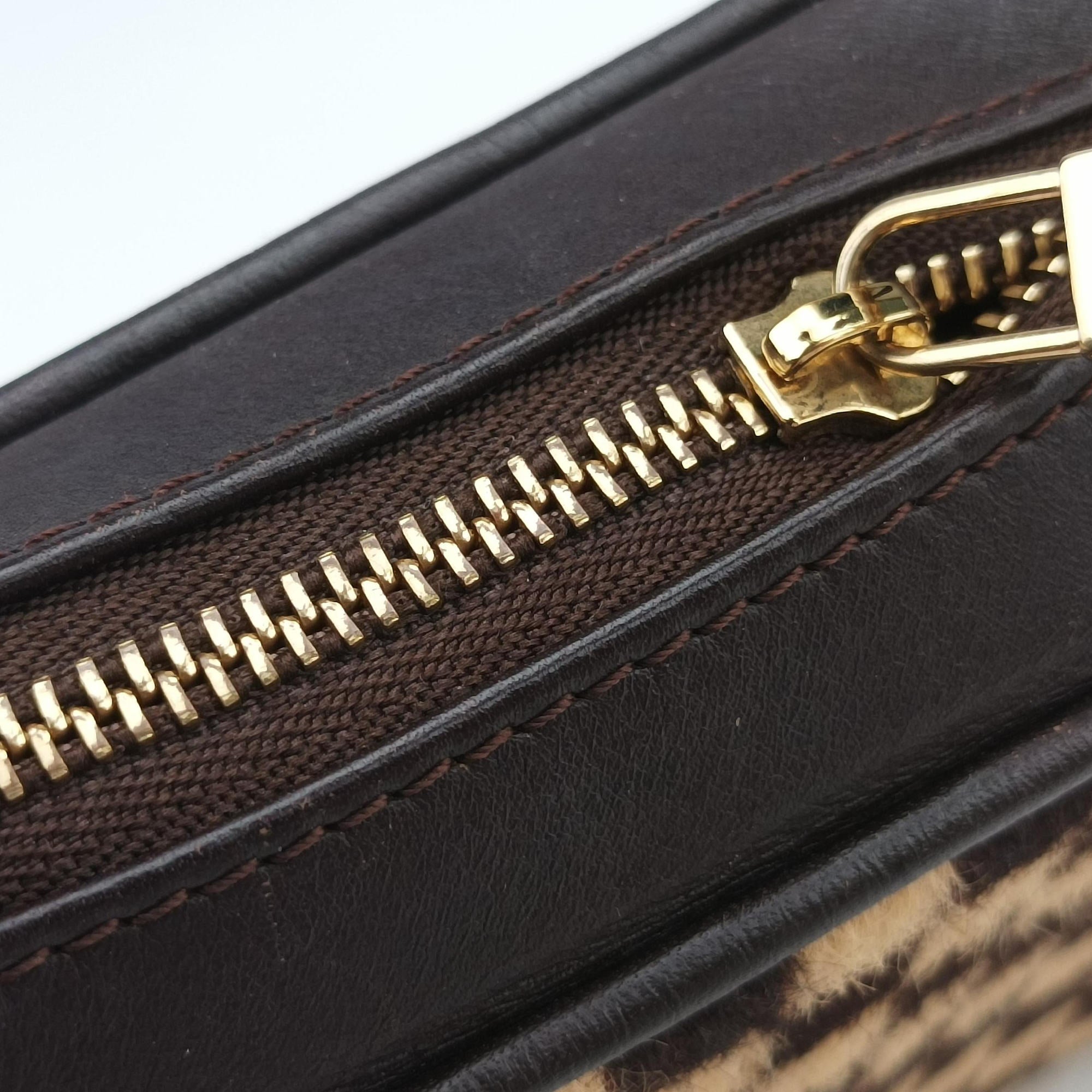 Pre-owned Louis Vuitton Damier Sauvage Brown×Beige Ponyhair M92132 handbag | stylenewstar