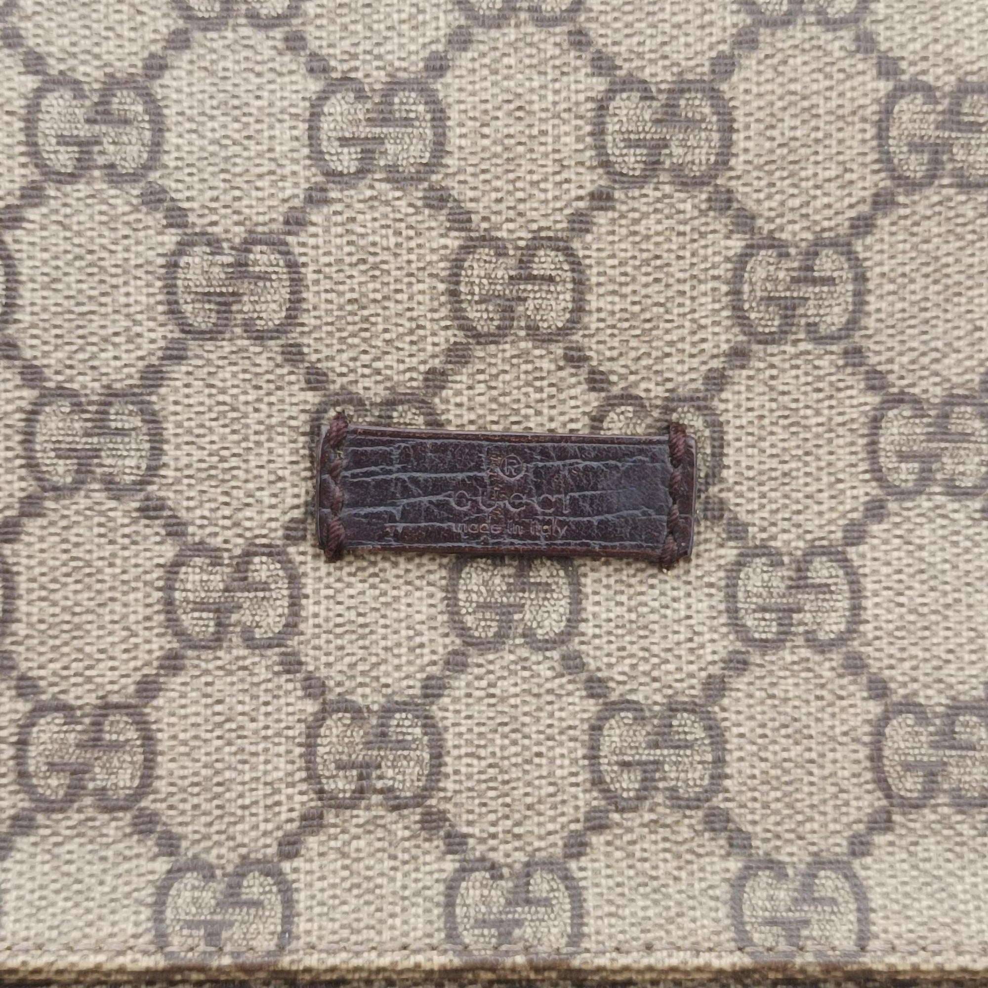 Pre-owned Gucci GG Supreme Double Buckle Beige × Dark Brown PVC coated canvas 122373 shoulderbag | stylenewstar