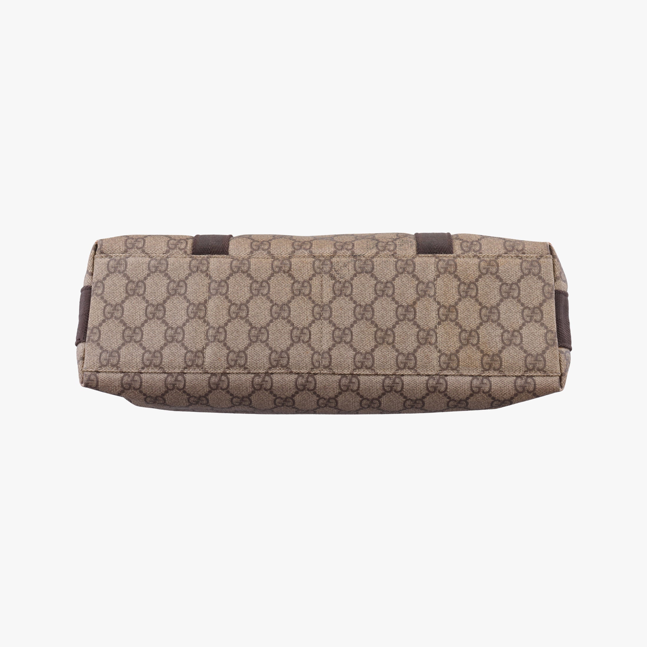 Pre-owned Gucci GG Supreme Double Buckle Beige × Dark Brown PVC coated canvas 122373 shoulderbag | stylenewstar