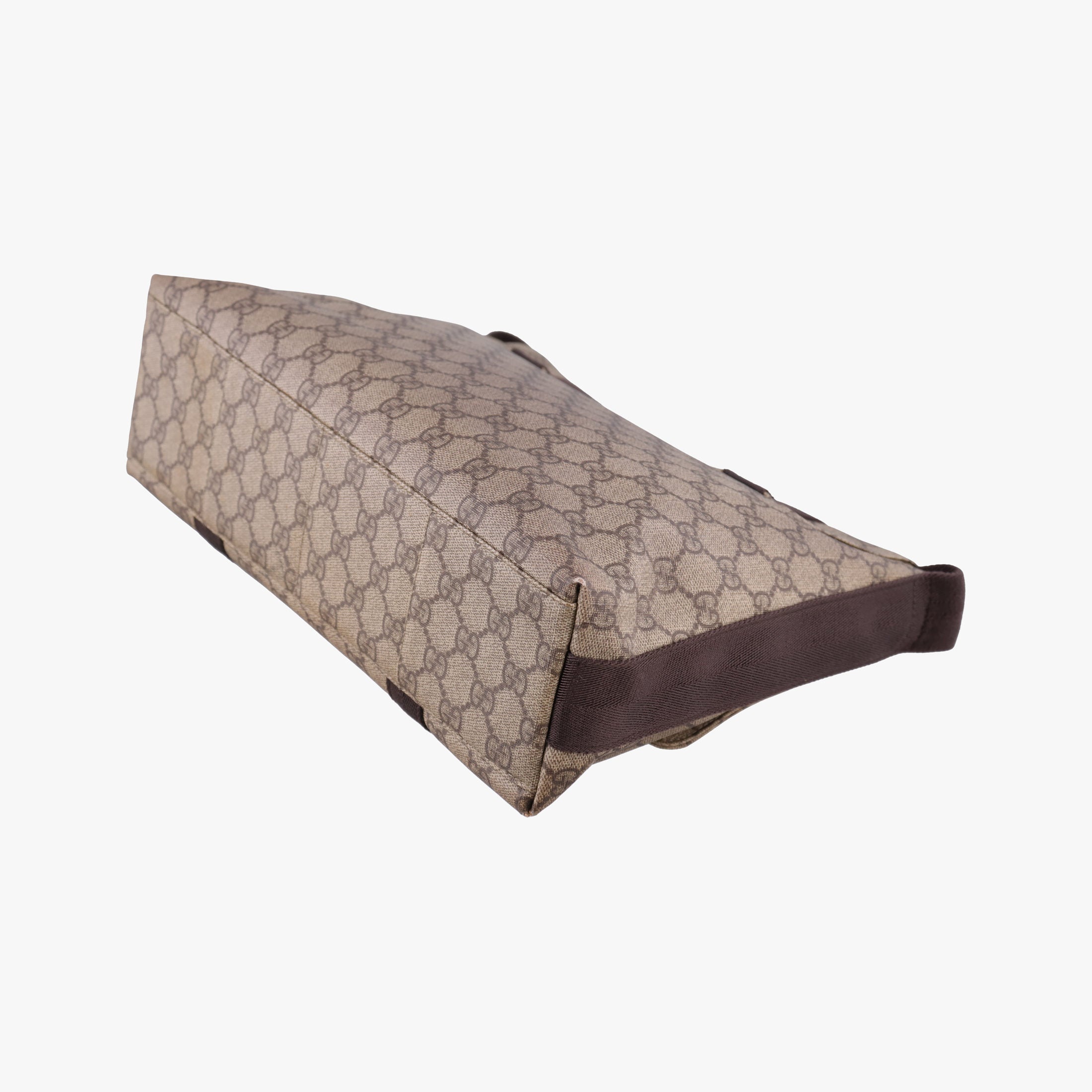 Pre-owned Gucci GG Supreme Double Buckle Beige × Dark Brown PVC coated canvas 122373 shoulderbag | stylenewstar