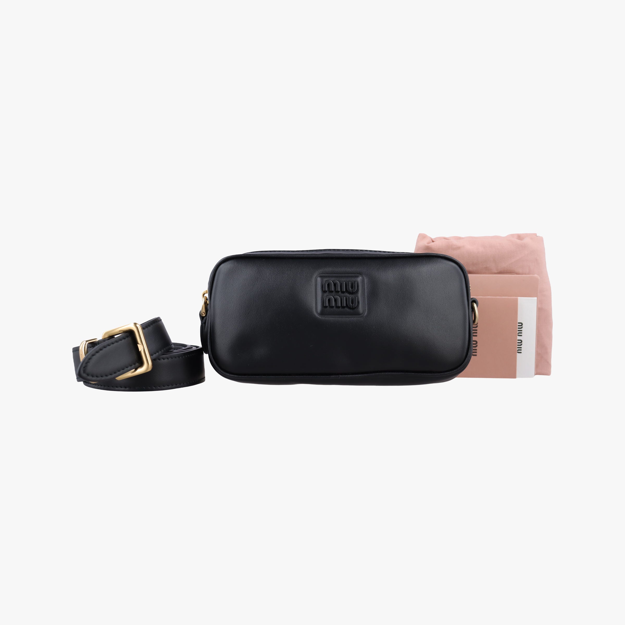 Pre-owned Miu Miu logo Black leather  bum bag/waist bag | stylenewstar