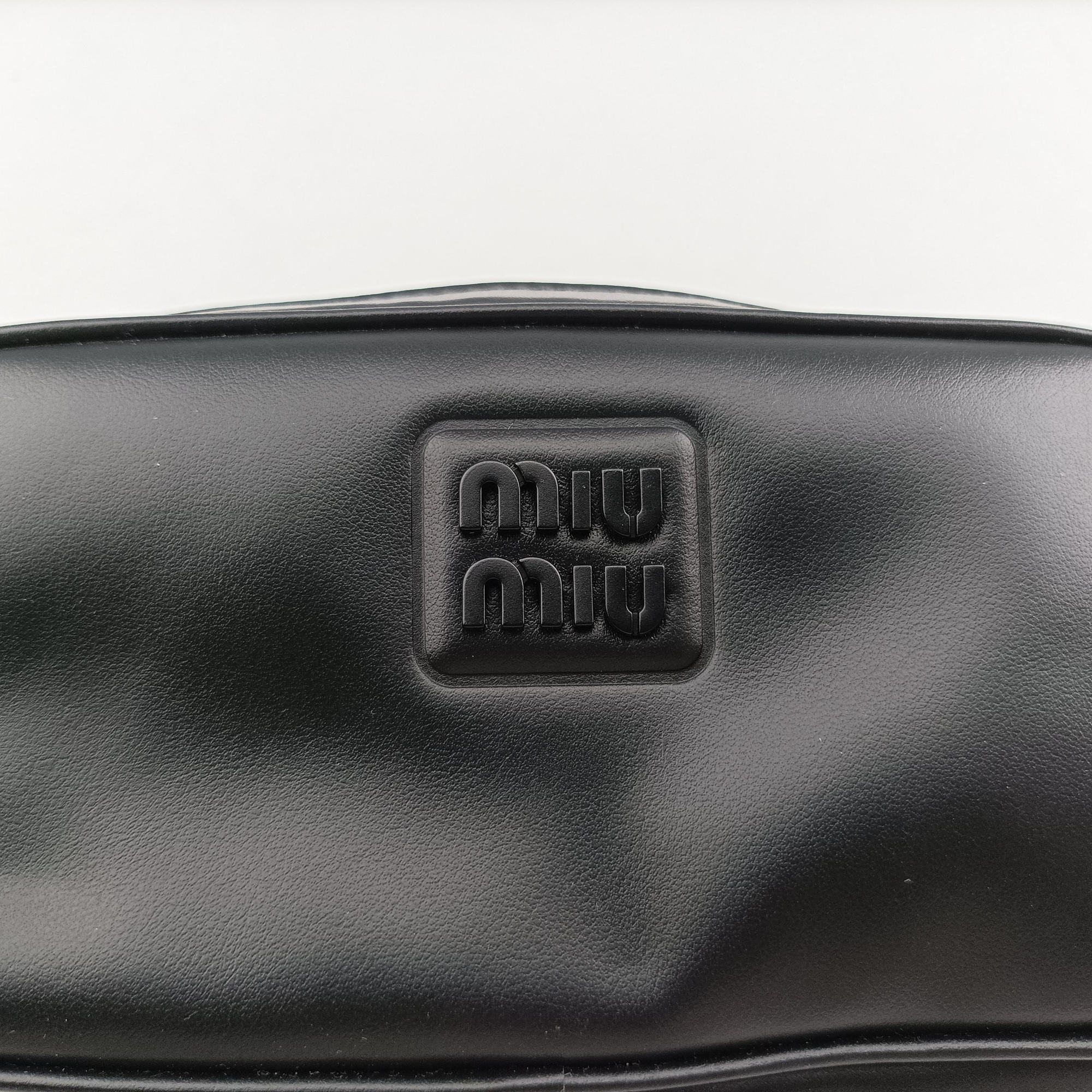 Pre-owned Miu Miu logo Black leather  bum bag/waist bag | stylenewstar