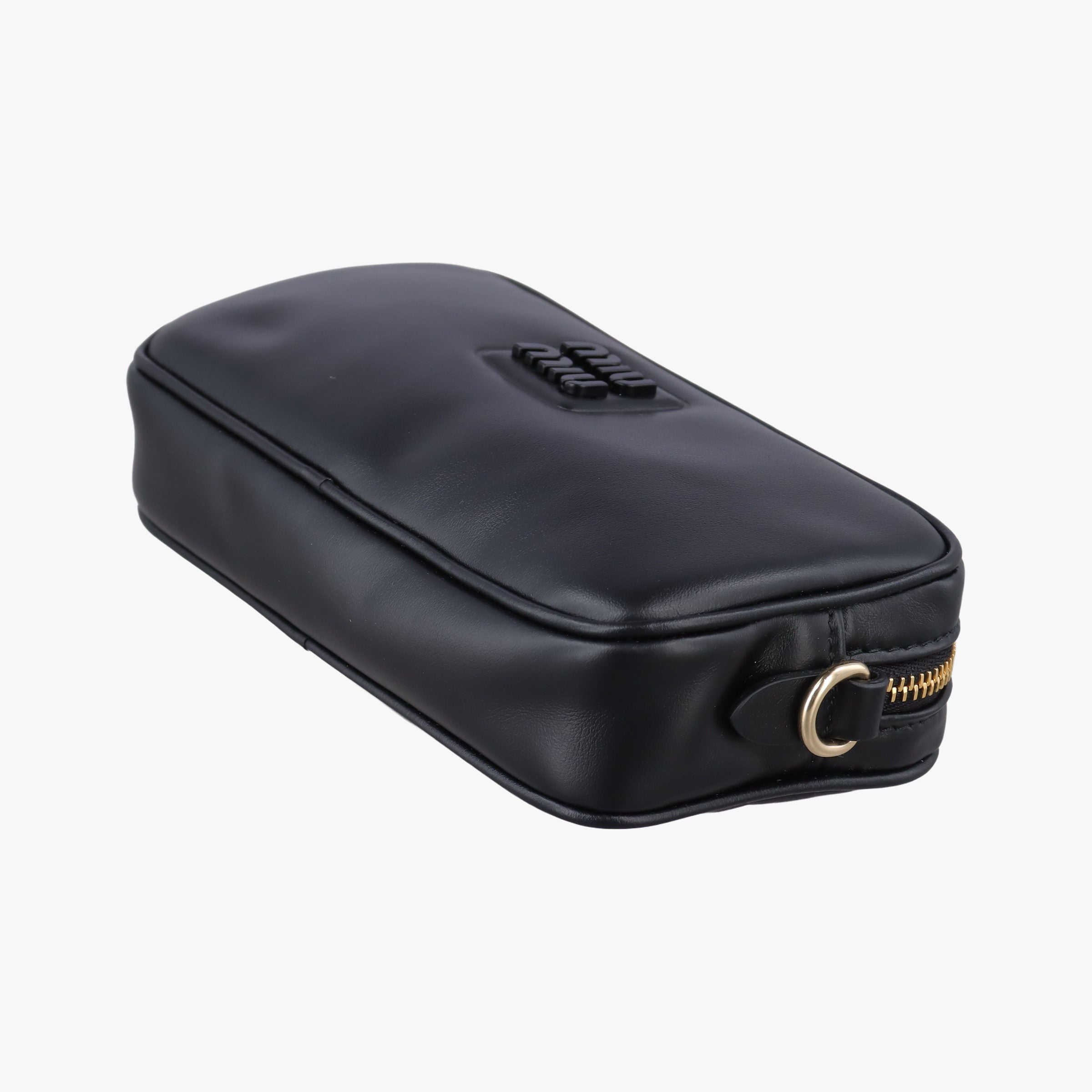 Pre-owned Miu Miu logo Black leather  bum bag/waist bag | stylenewstar