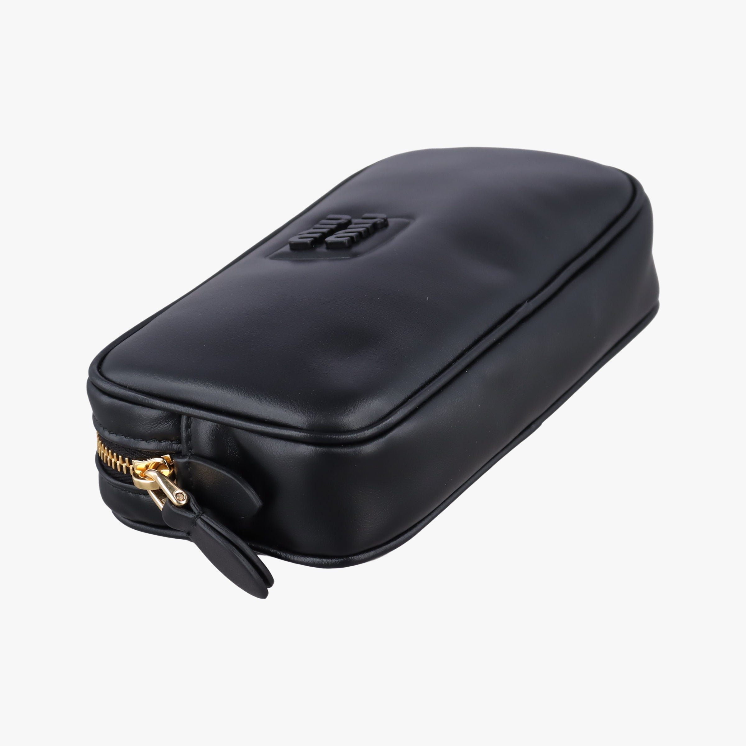 Pre-owned Miu Miu logo Black leather  bum bag/waist bag | stylenewstar