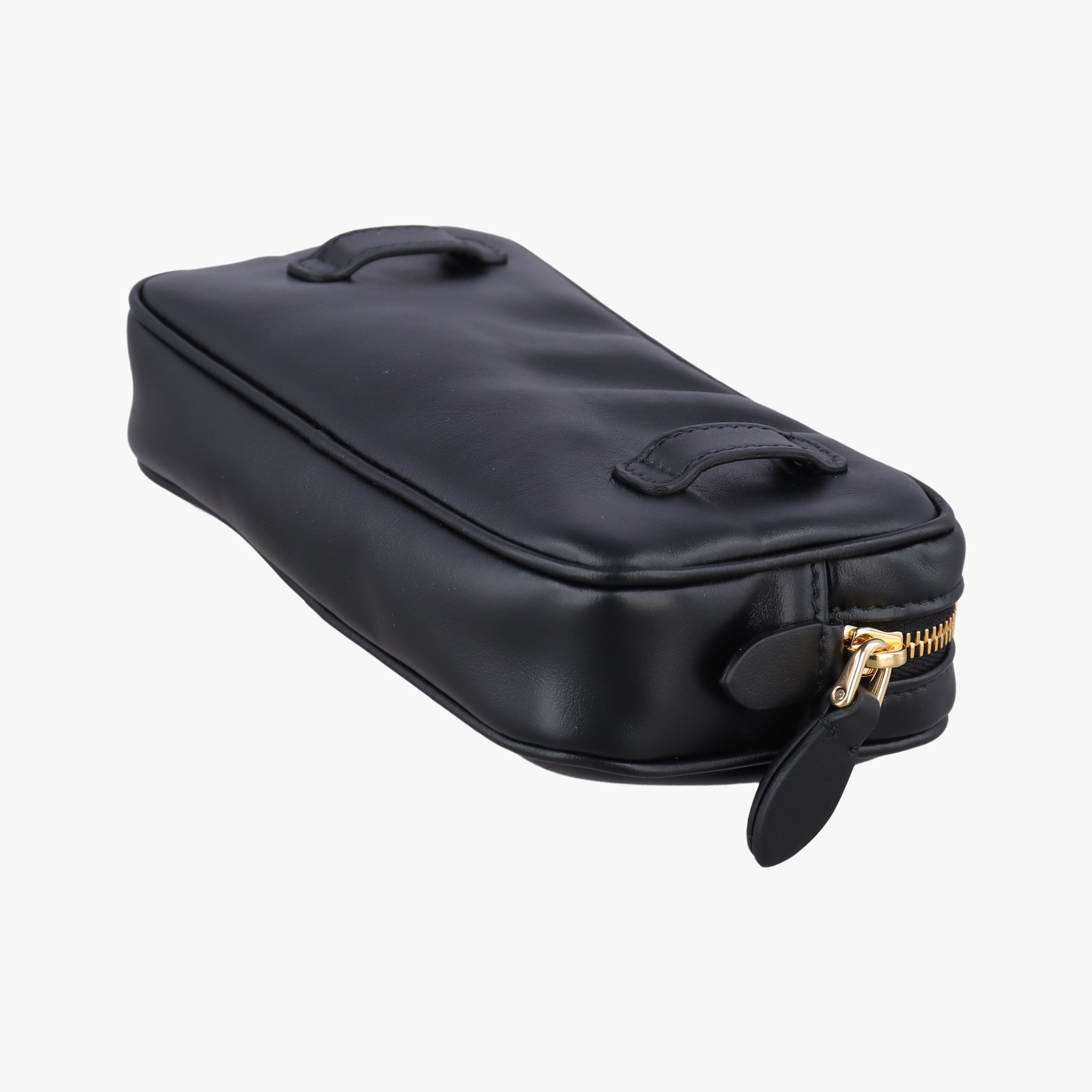 Pre-owned Miu Miu logo Black leather  bum bag/waist bag | stylenewstar