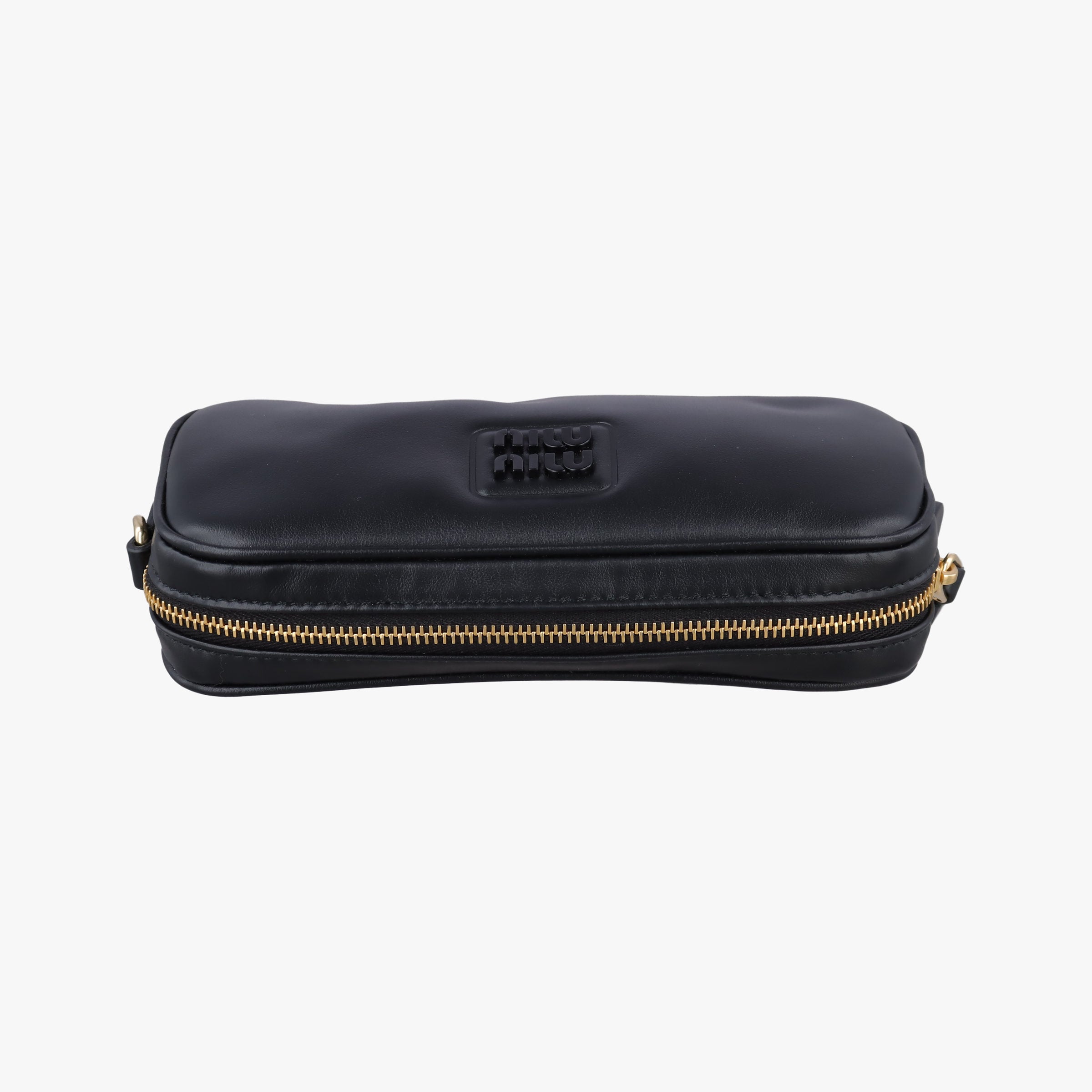 Pre-owned Miu Miu logo Black leather  bum bag/waist bag | stylenewstar