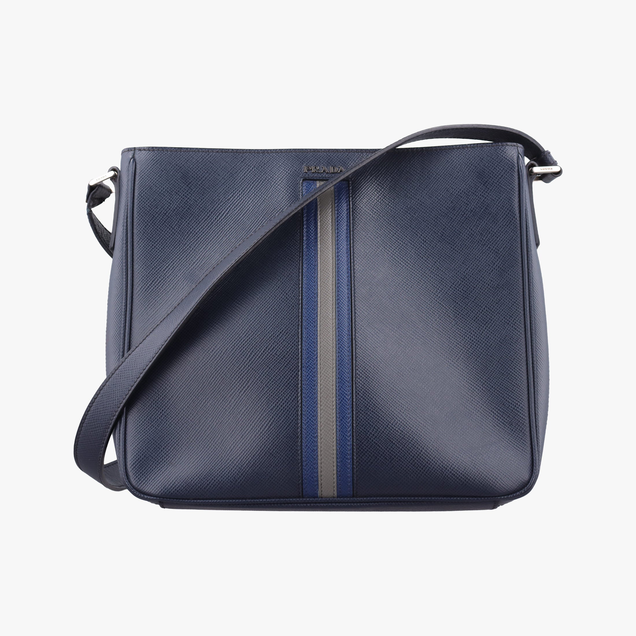 Vintage Prada Stripe Navy × Blue × Gray Saffiano Leather  shoulderbag | stylenewstar