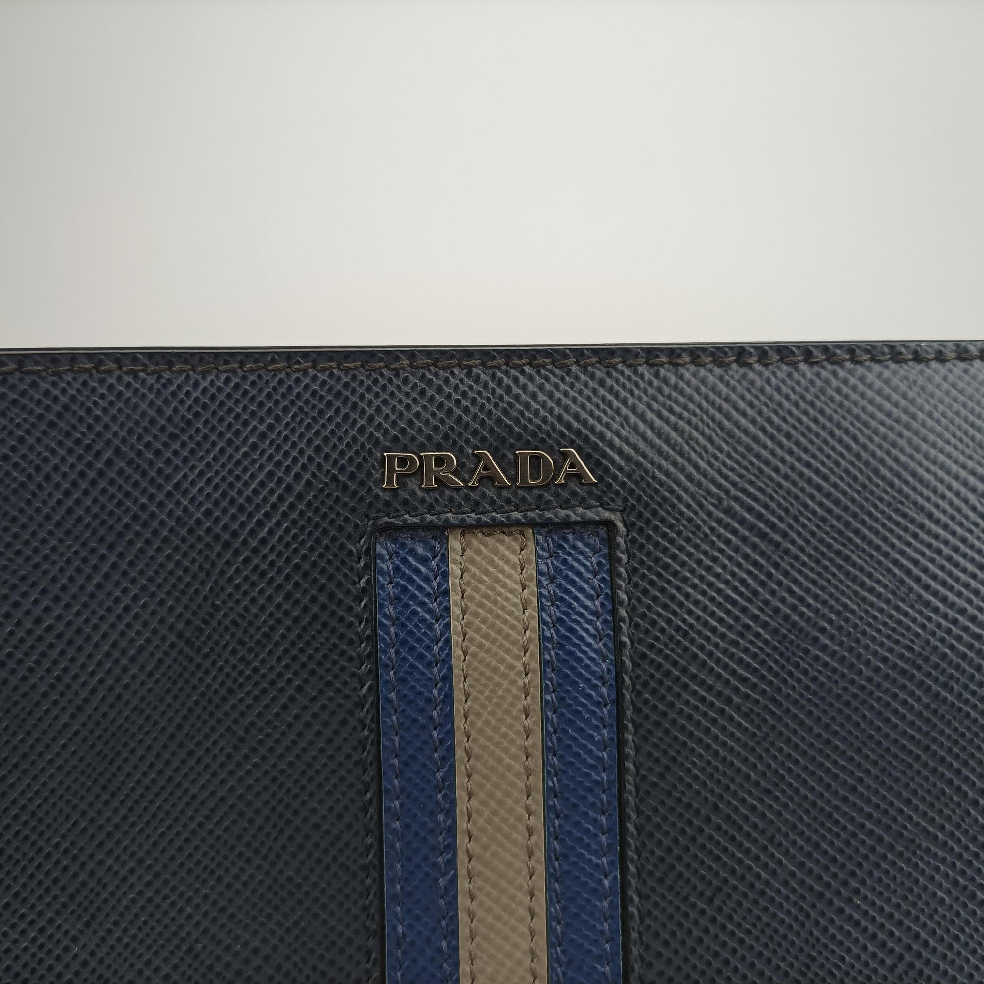 Vintage Prada Stripe Navy × Blue × Gray Saffiano Leather  shoulderbag | stylenewstar