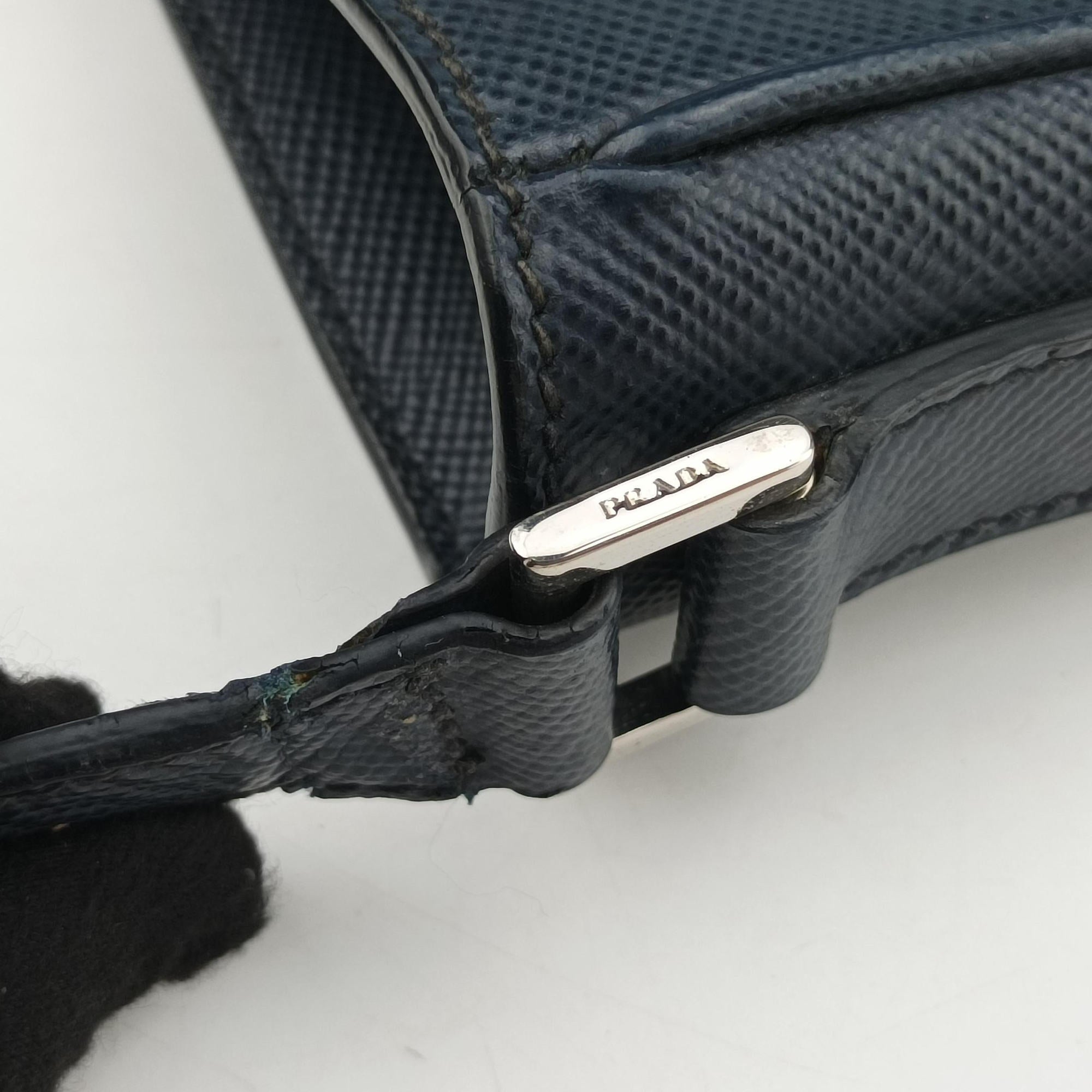 Vintage Prada Stripe Navy × Blue × Gray Saffiano Leather  shoulderbag | stylenewstar