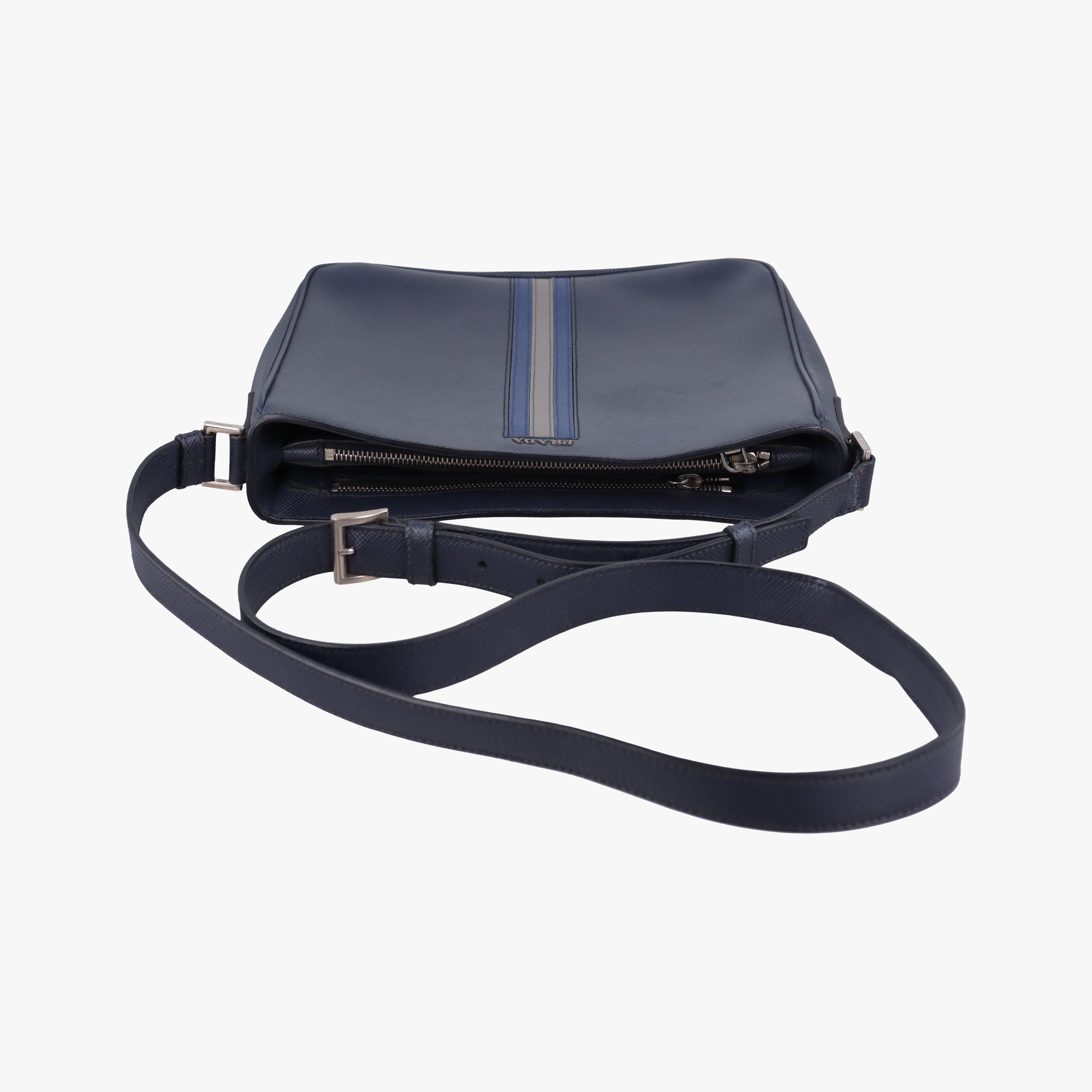 Vintage Prada Stripe Navy × Blue × Gray Saffiano Leather  shoulderbag | stylenewstar
