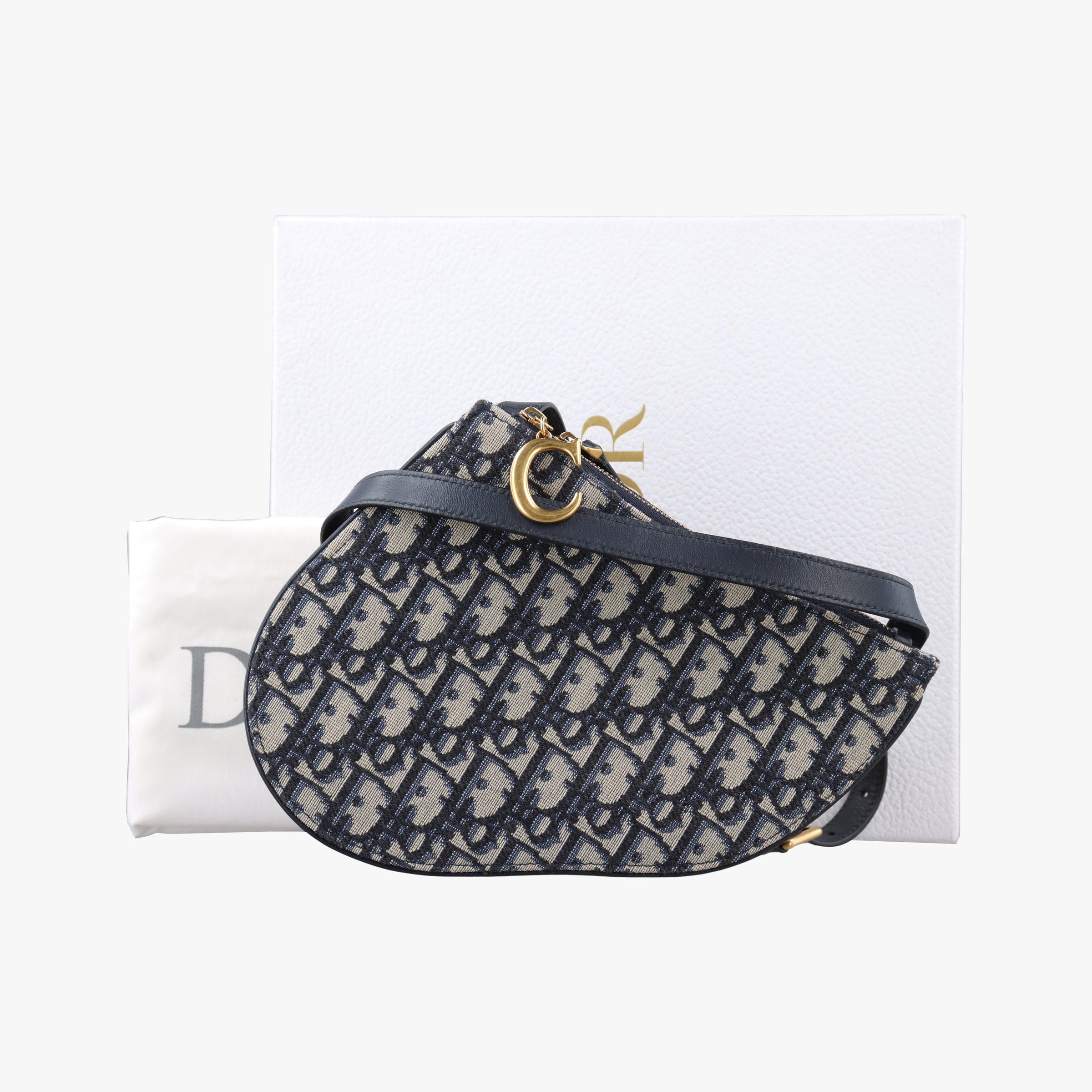 Secondhand Christian Dior Saddle Navy Jacquard×Leather  shoulderbag | stylenewstar