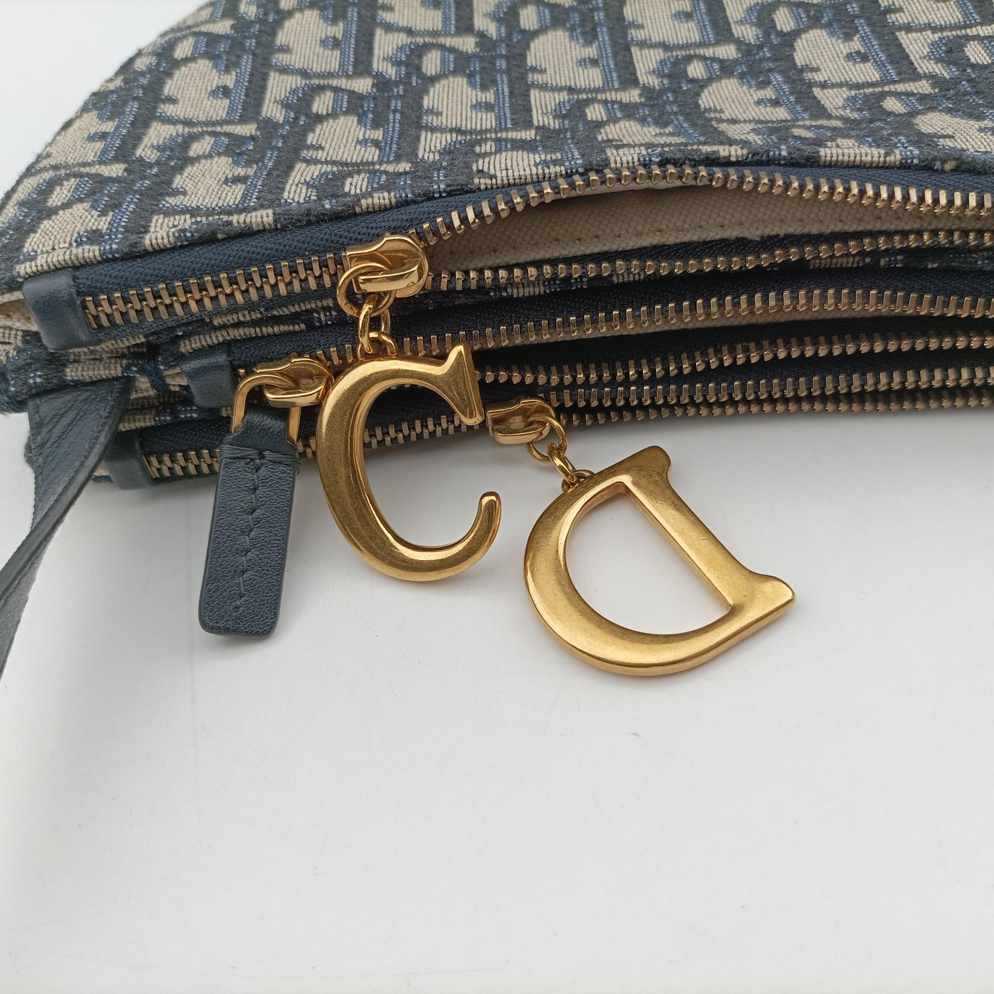Secondhand Christian Dior Saddle Navy Jacquard×Leather  shoulderbag | stylenewstar