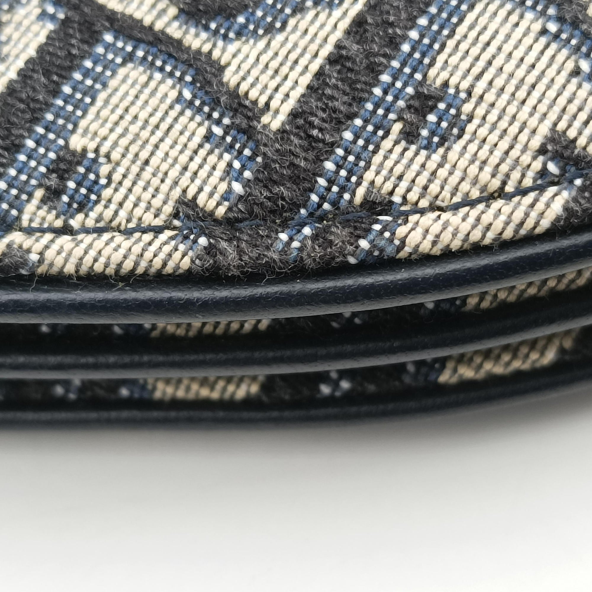 Secondhand Christian Dior Saddle Navy Jacquard×Leather  shoulderbag | stylenewstar