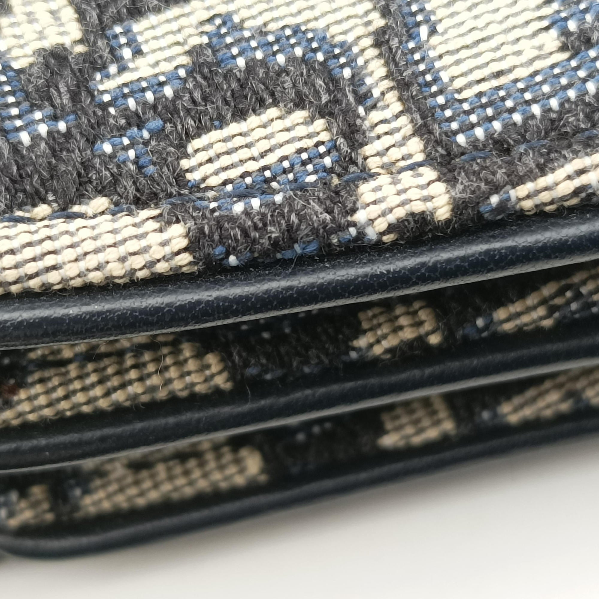 Secondhand Christian Dior Saddle Navy Jacquard×Leather  shoulderbag | stylenewstar