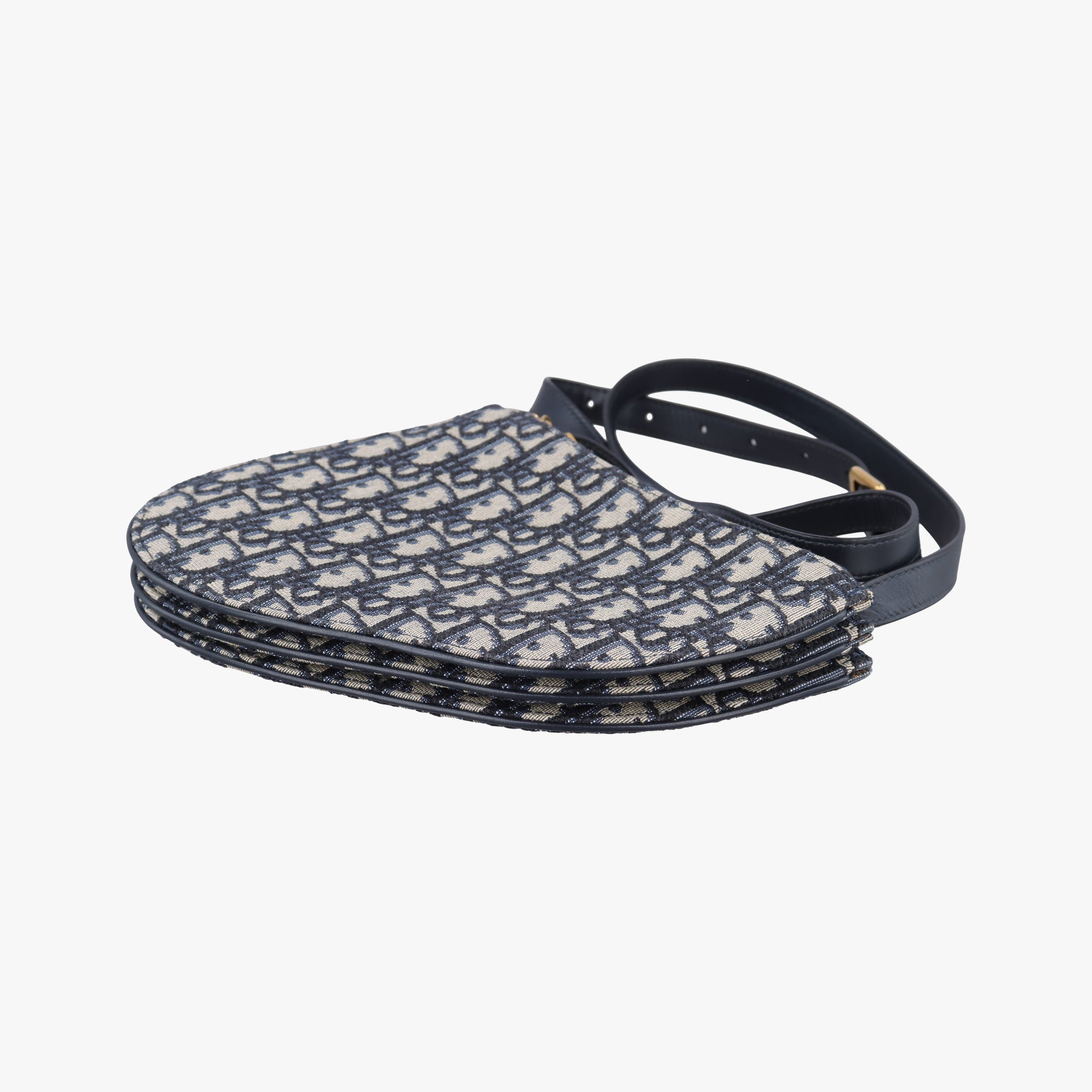 Secondhand Christian Dior Saddle Navy Jacquard×Leather  shoulderbag | stylenewstar