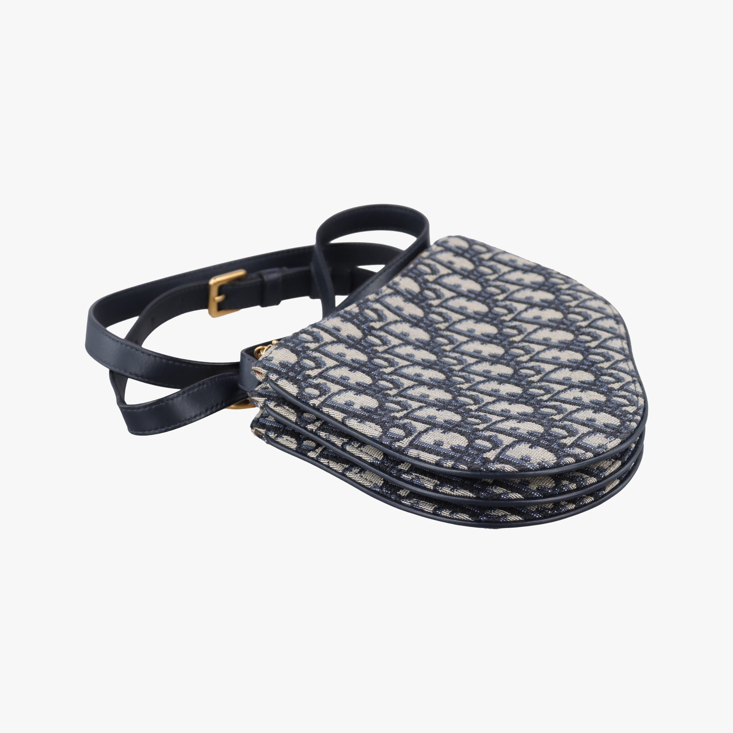 Secondhand Christian Dior Saddle Navy Jacquard×Leather  shoulderbag | stylenewstar