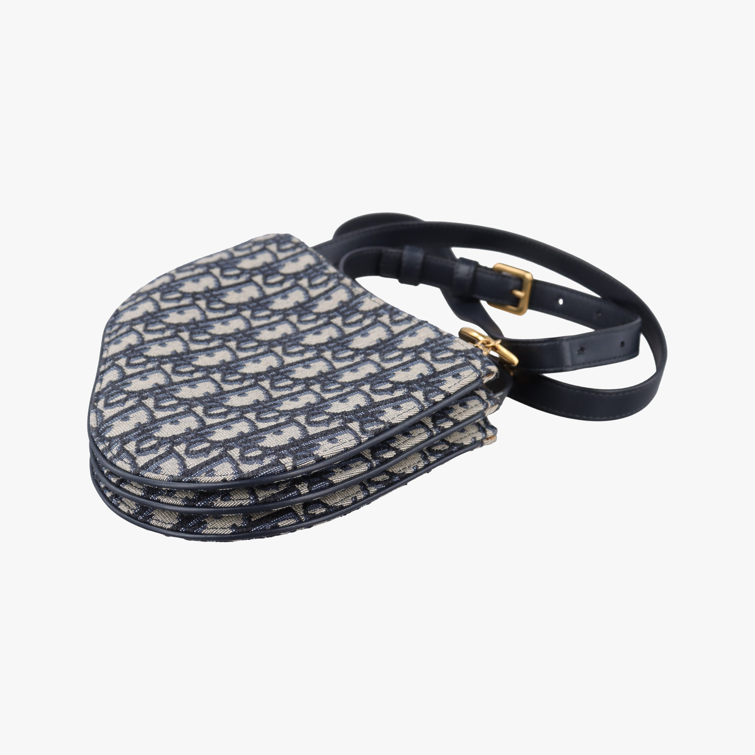 Secondhand Christian Dior Saddle Navy Jacquard×Leather  shoulderbag | stylenewstar