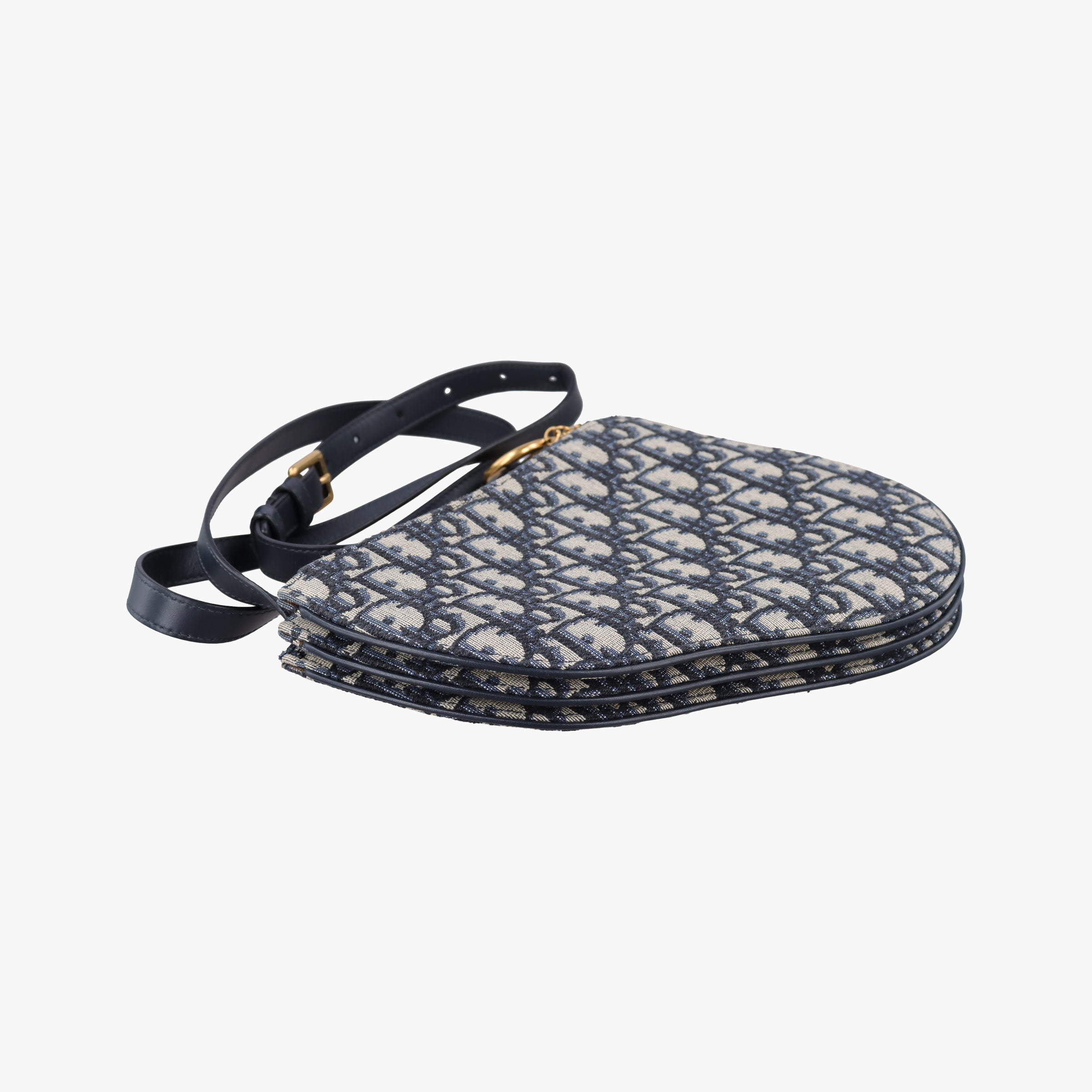 Secondhand Christian Dior Saddle Navy Jacquard×Leather  shoulderbag | stylenewstar