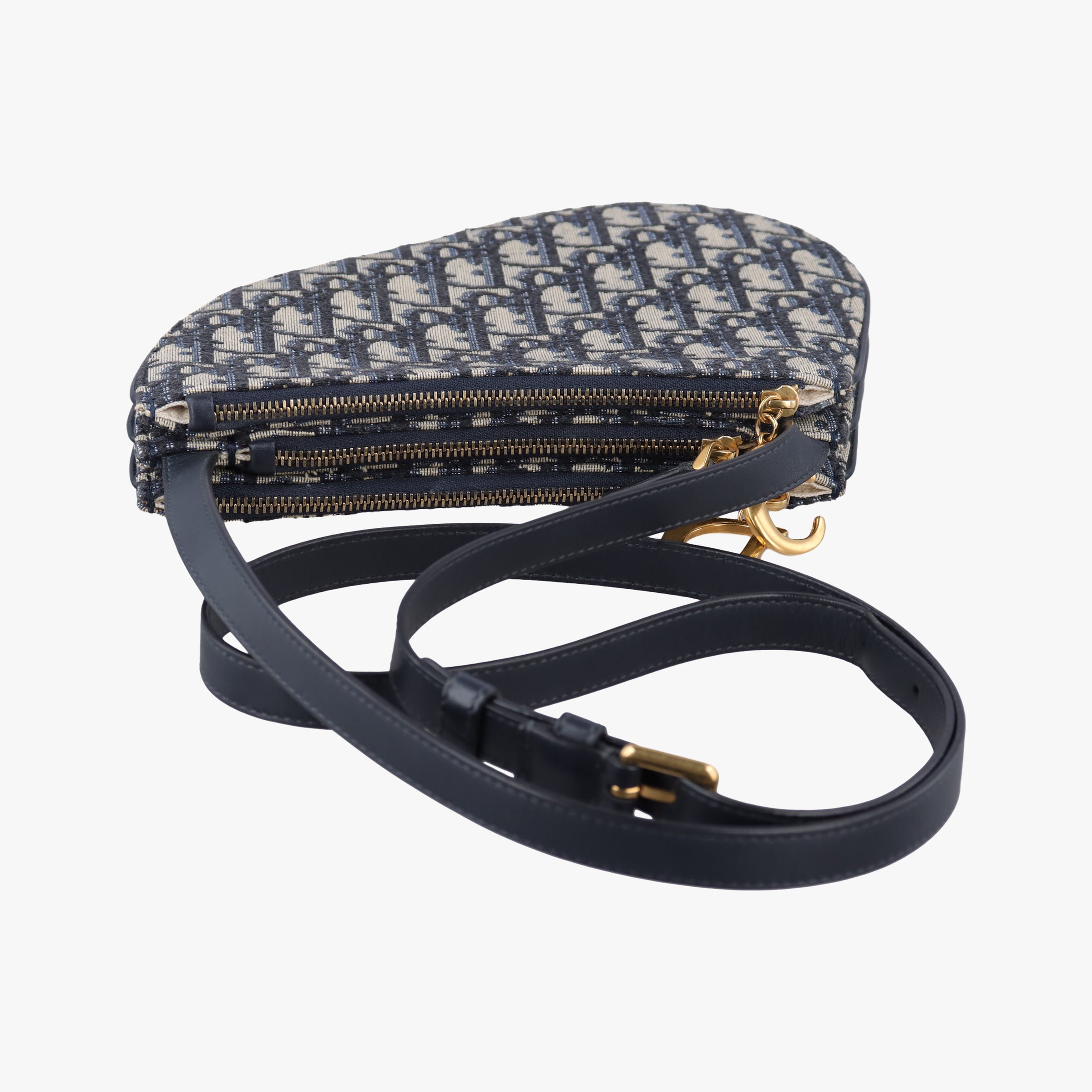 Secondhand Christian Dior Saddle Navy Jacquard×Leather  shoulderbag | stylenewstar
