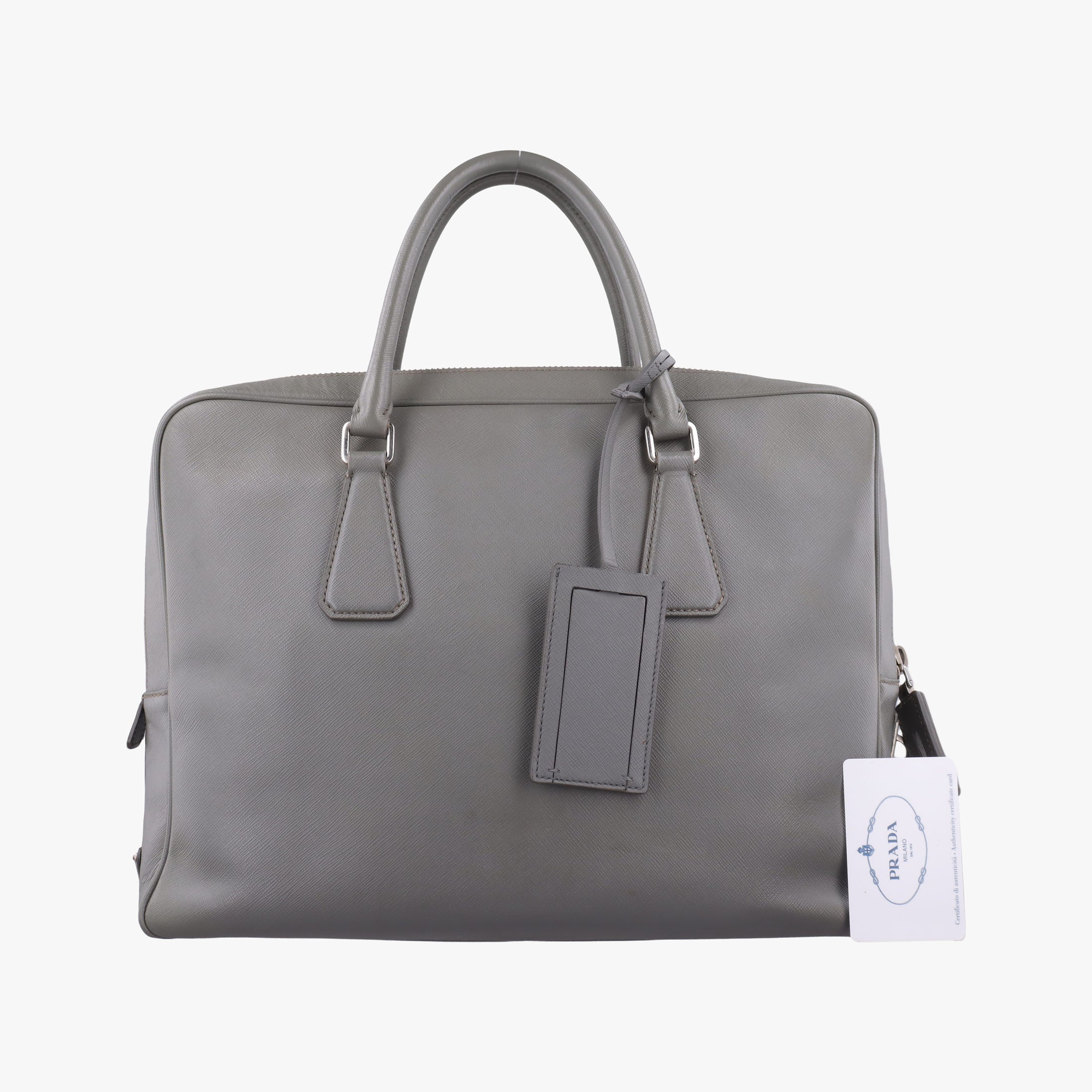 Pre-owned Prada Briefcase Grey SAFFIANO Leather VS305M handbag | stylenewstar
