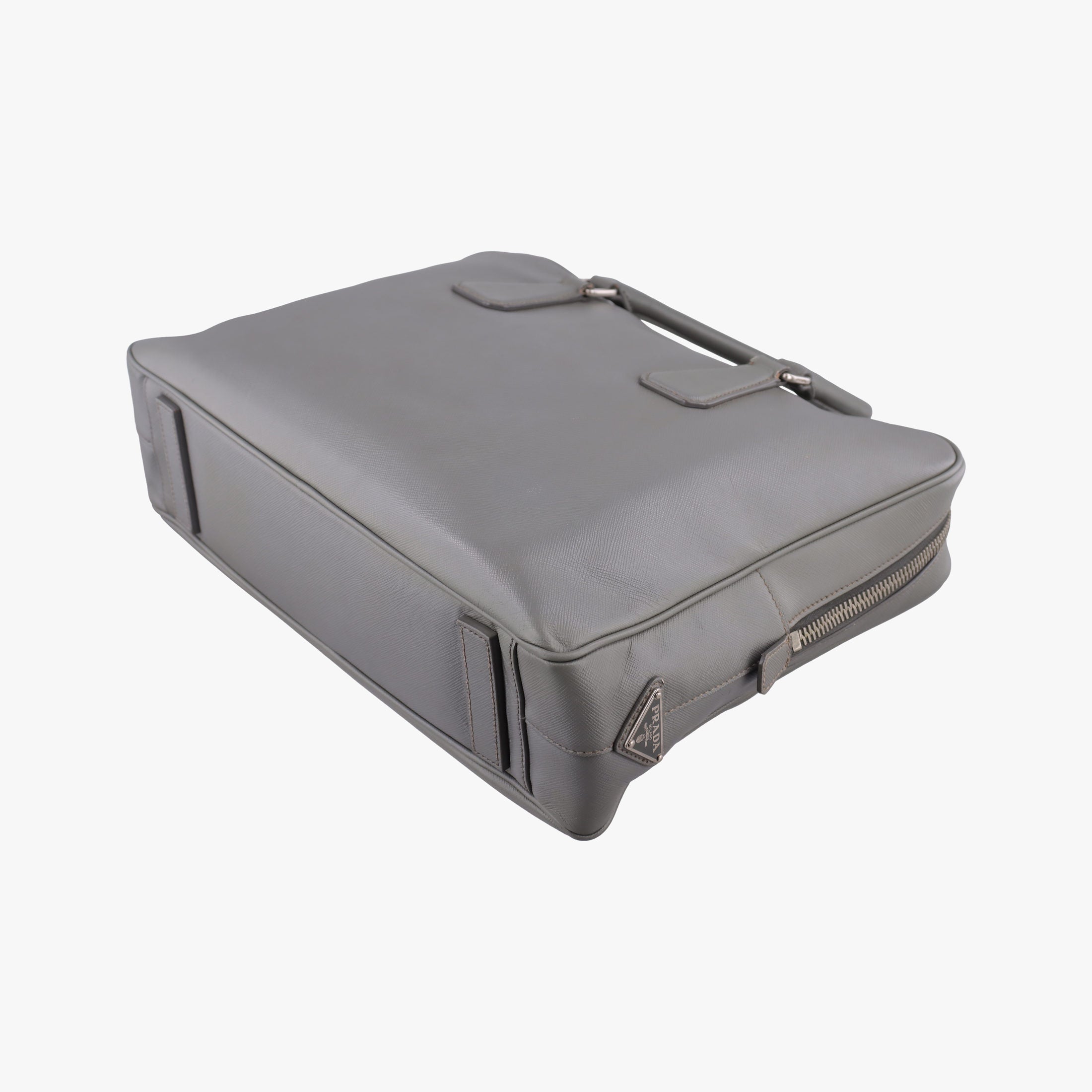 Pre-owned Prada Briefcase Grey SAFFIANO Leather VS305M handbag | stylenewstar