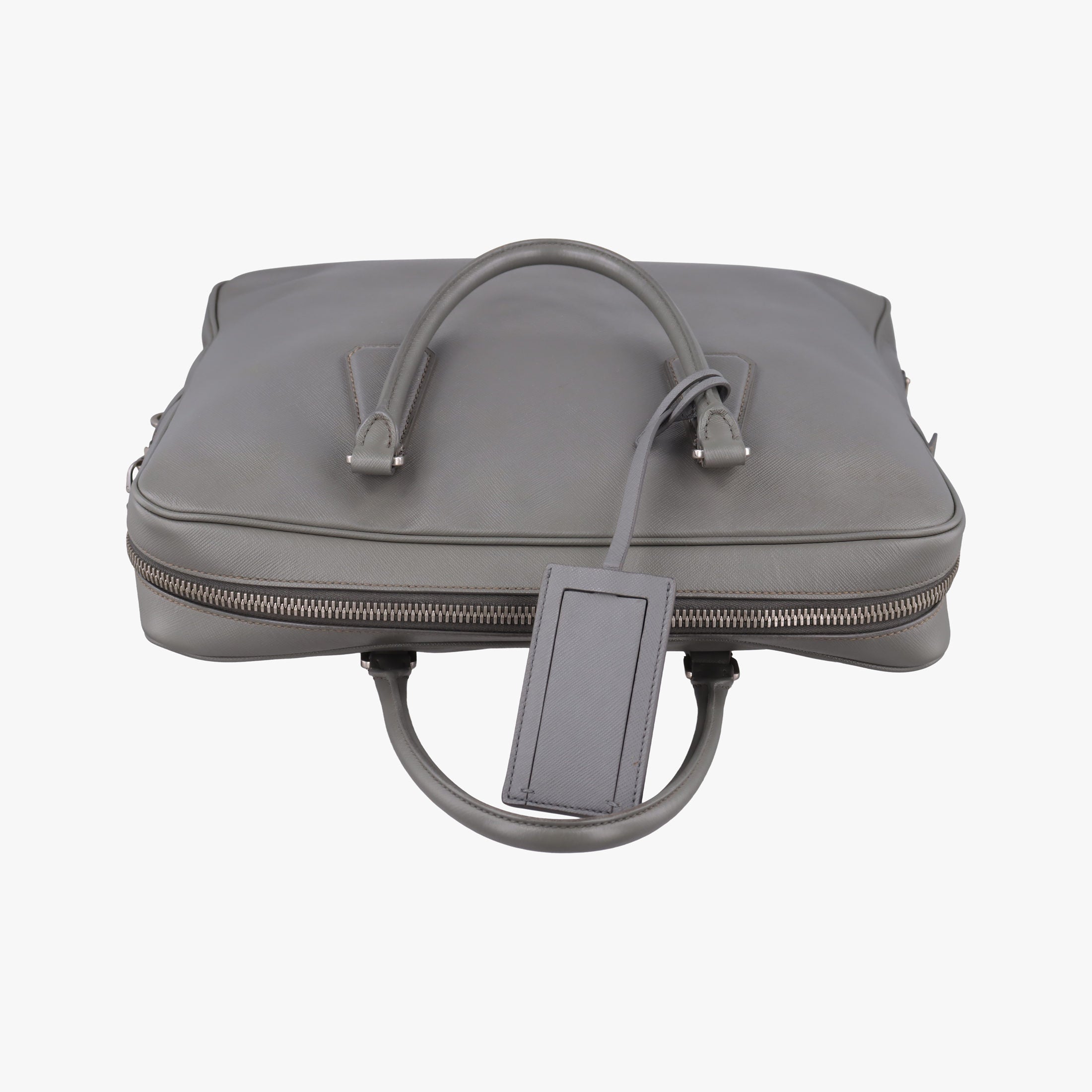 Pre-owned Prada Briefcase Grey SAFFIANO Leather VS305M handbag | stylenewstar