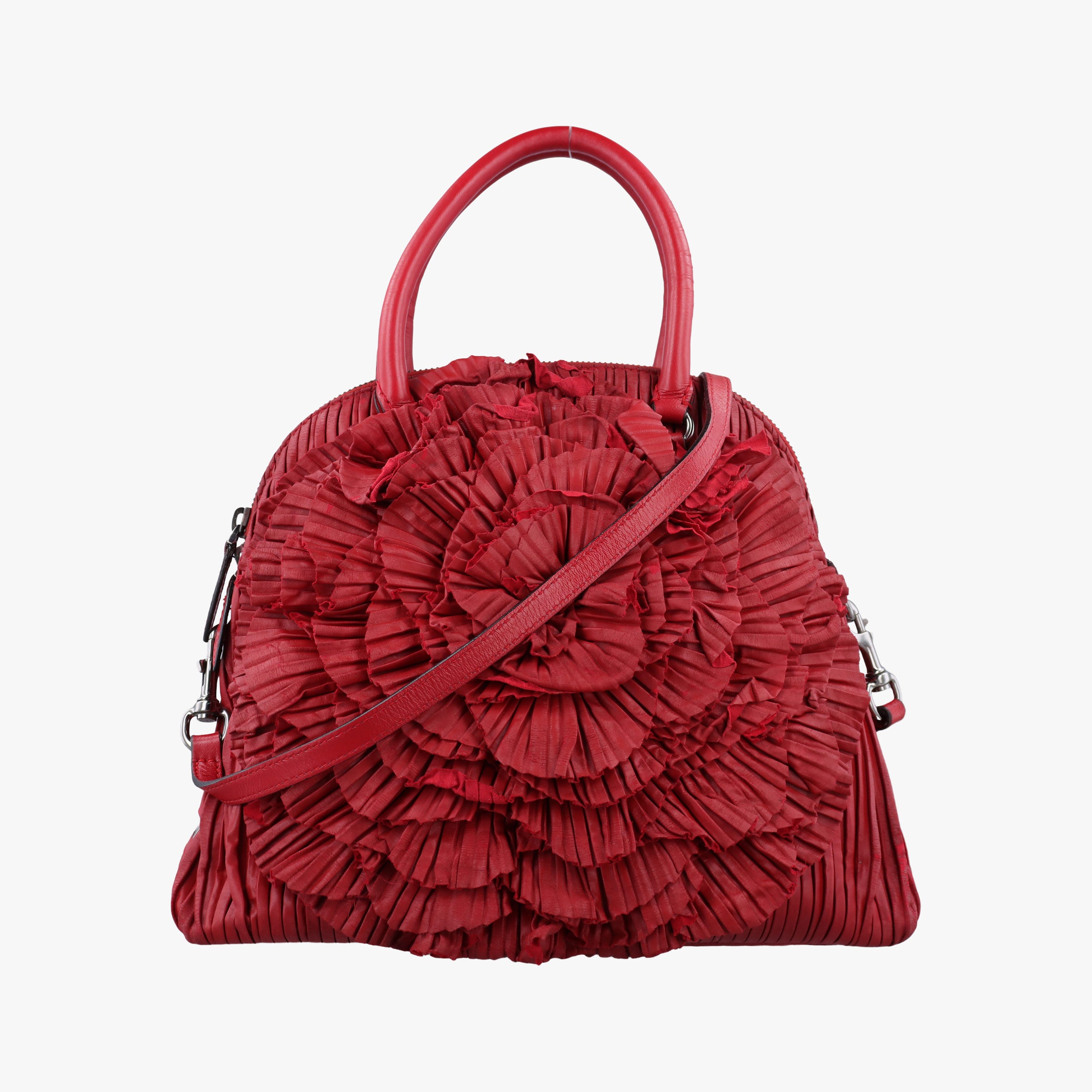Pre-owned Valentino Petale Rose Dome Red Leather  shoulderbag | stylenewstar