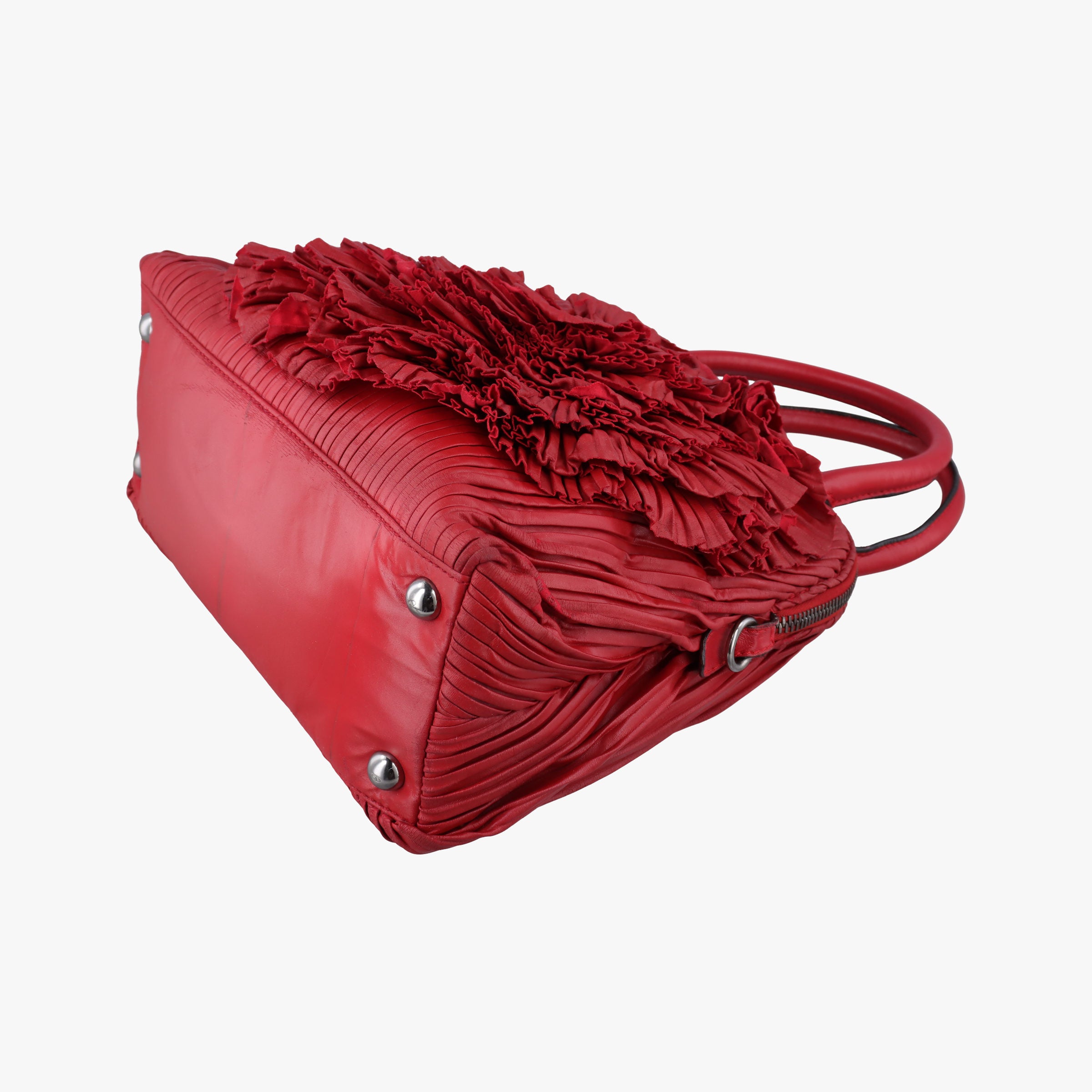 Pre-owned Valentino Petale Rose Dome Red Leather  shoulderbag | stylenewstar