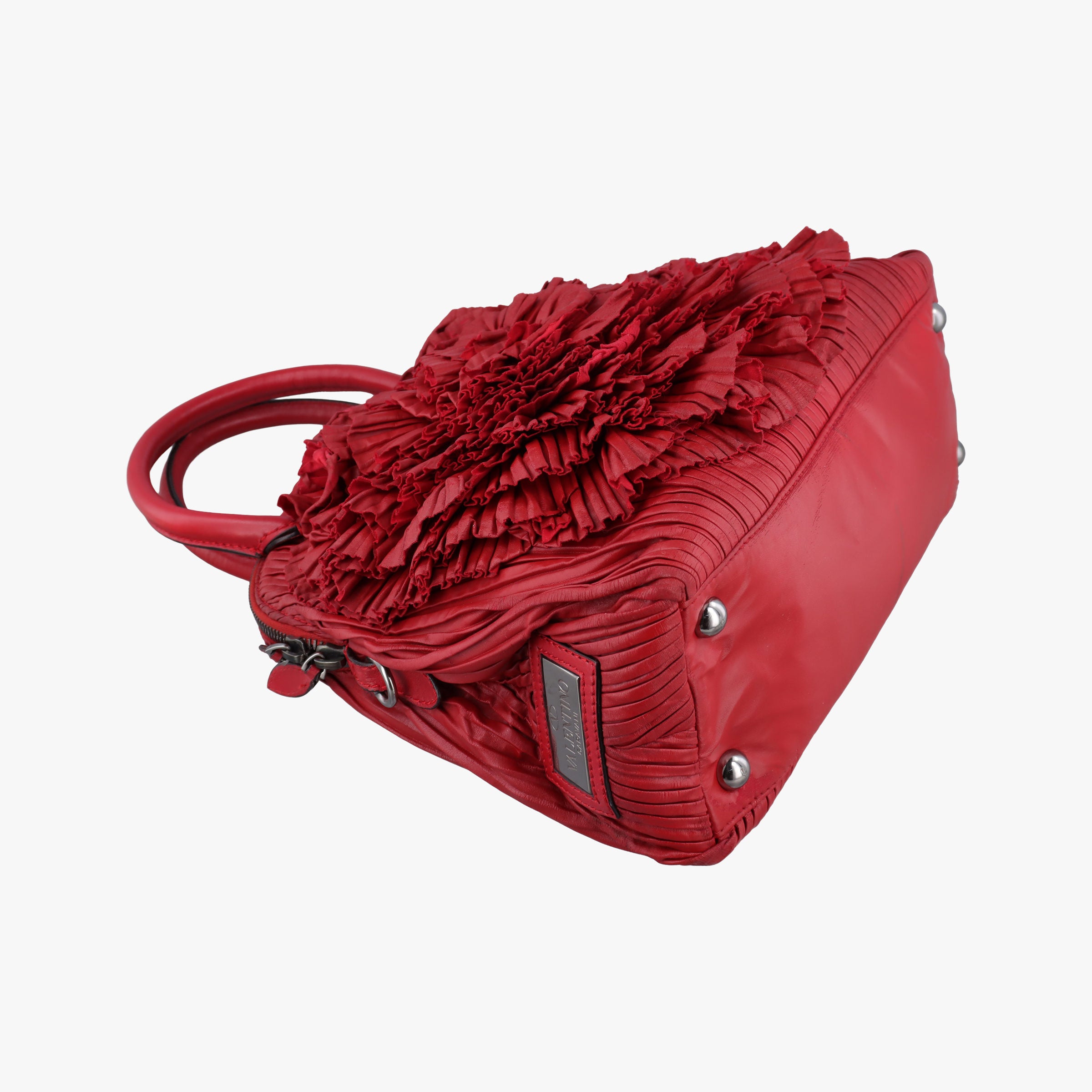 Pre-owned Valentino Petale Rose Dome Red Leather  shoulderbag | stylenewstar