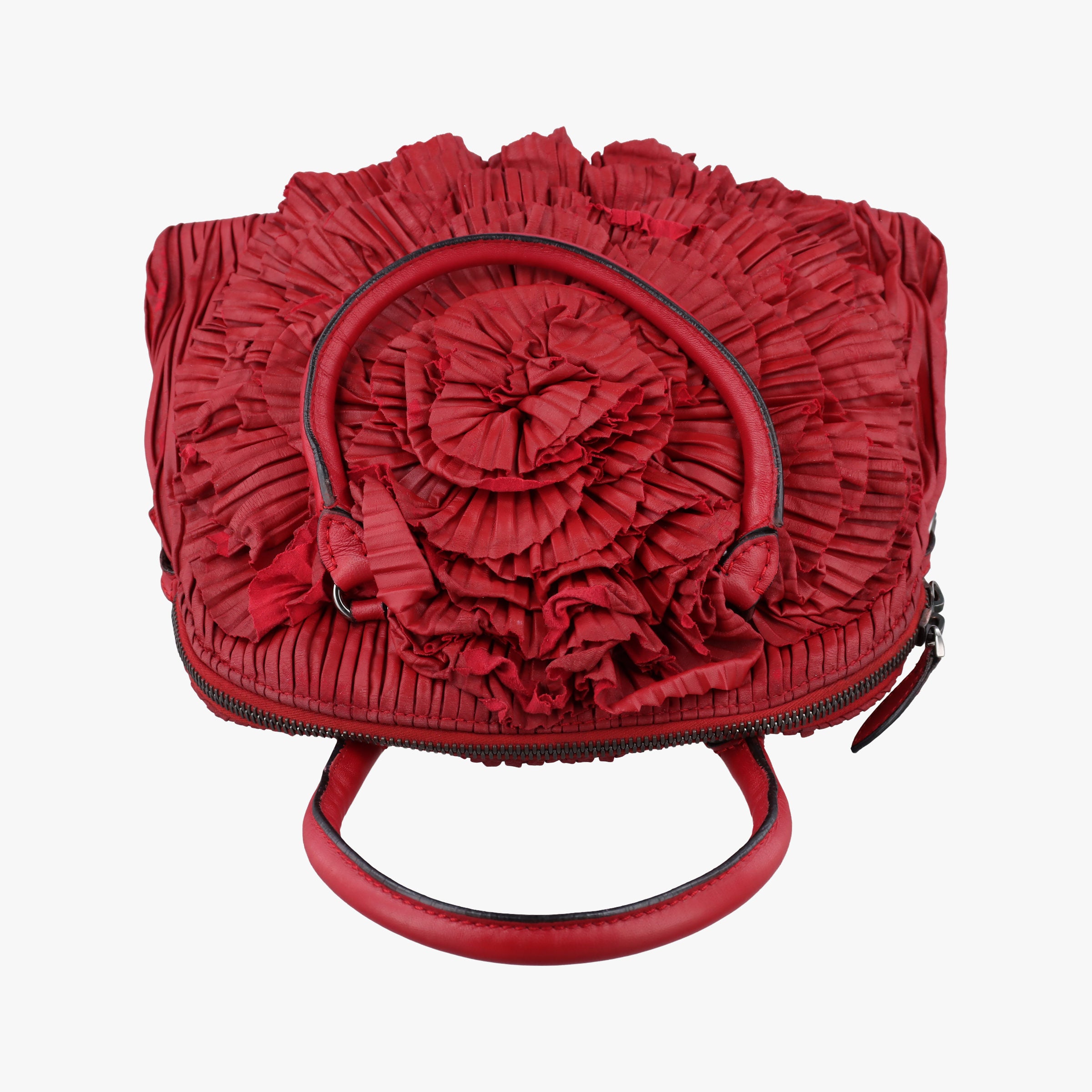 Pre-owned Valentino Petale Rose Dome Red Leather  shoulderbag | stylenewstar