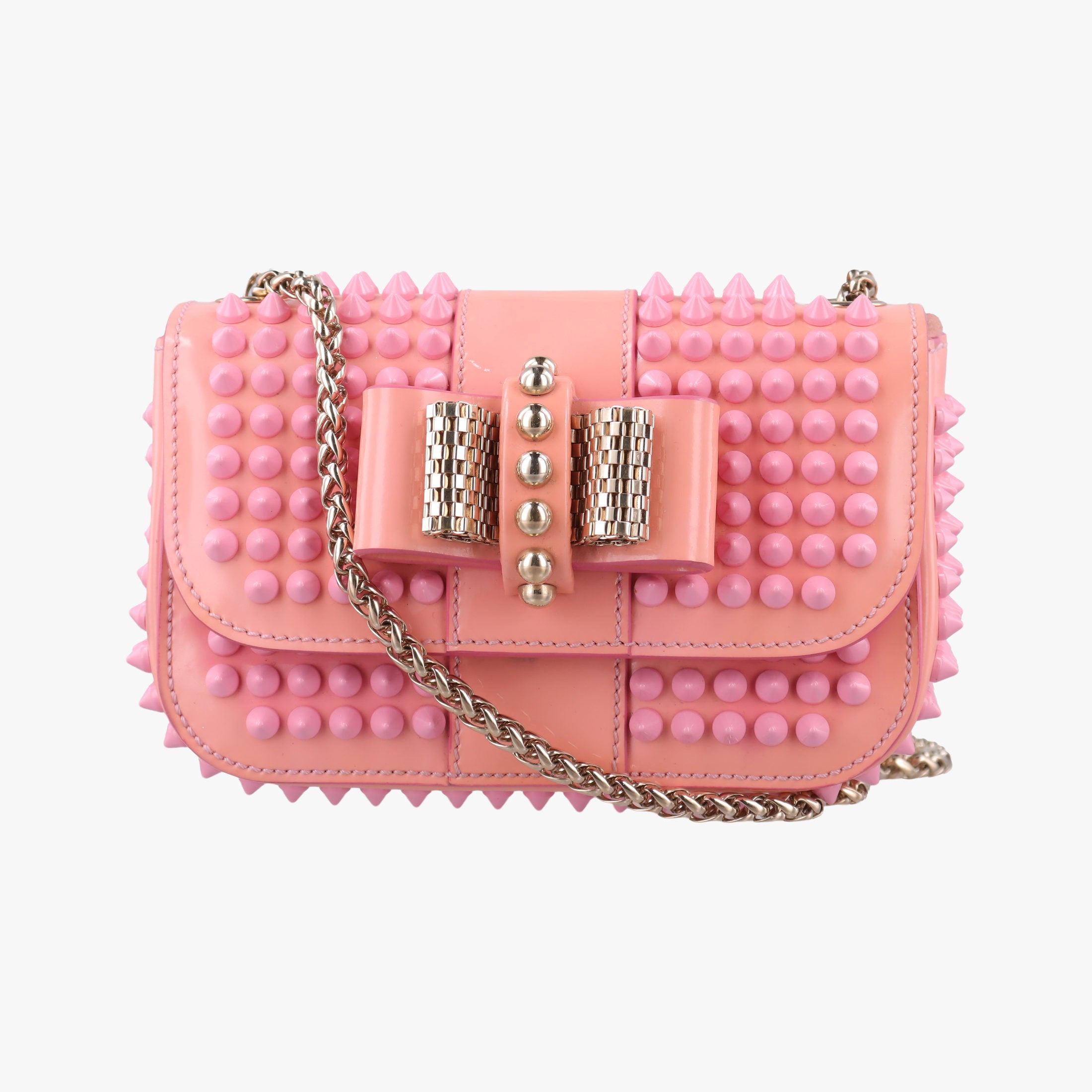 Pre-owned Christian Louboutin Sweet Charity Scarabe Spike Pink Patent  shoulderbag | stylenewstar