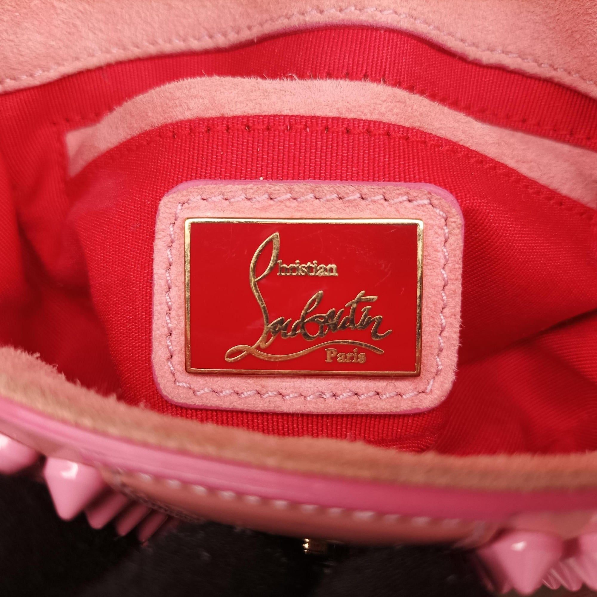 Pre-owned Christian Louboutin Sweet Charity Scarabe Spike Pink Patent  shoulderbag | stylenewstar