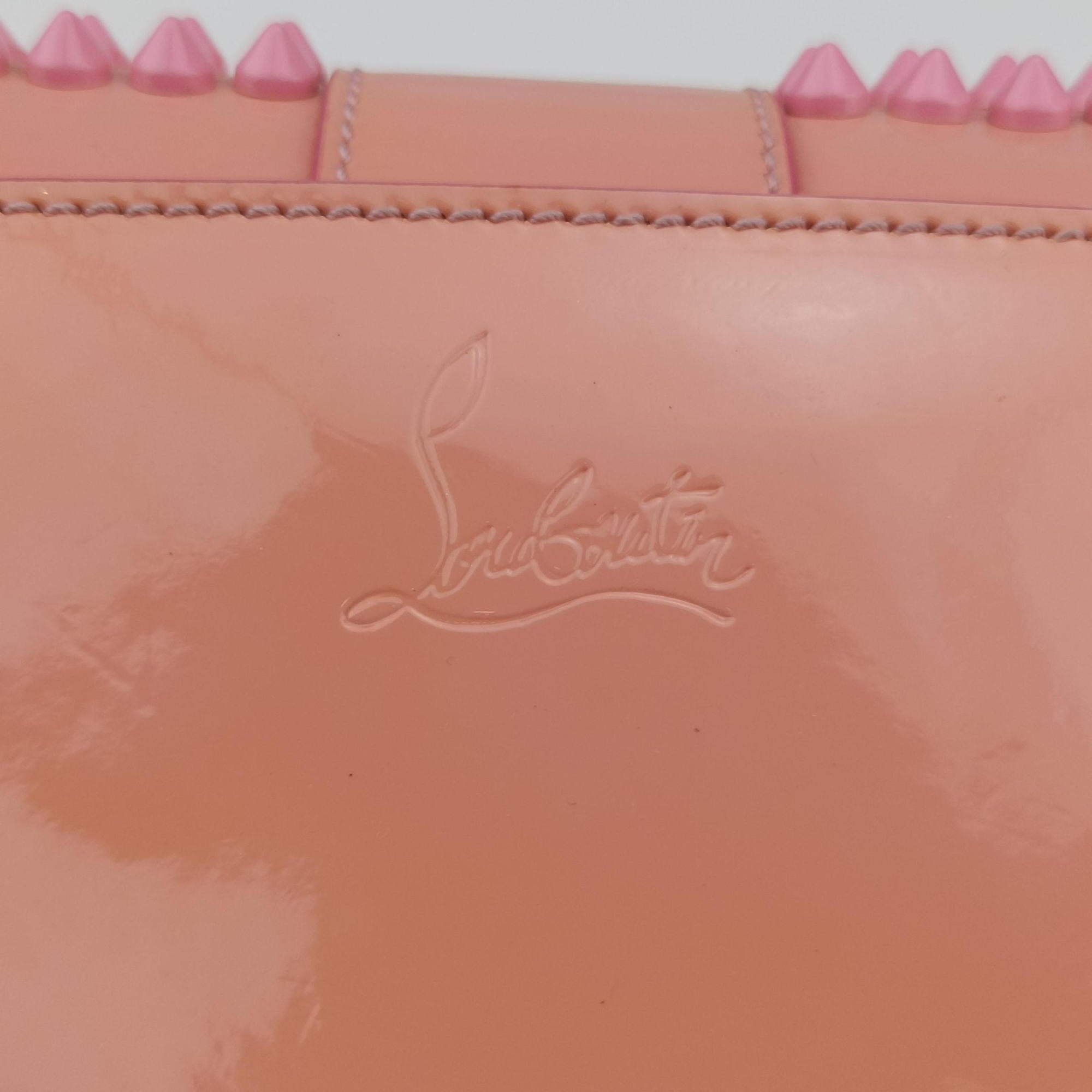 Pre-owned Christian Louboutin Sweet Charity Scarabe Spike Pink Patent  shoulderbag | stylenewstar