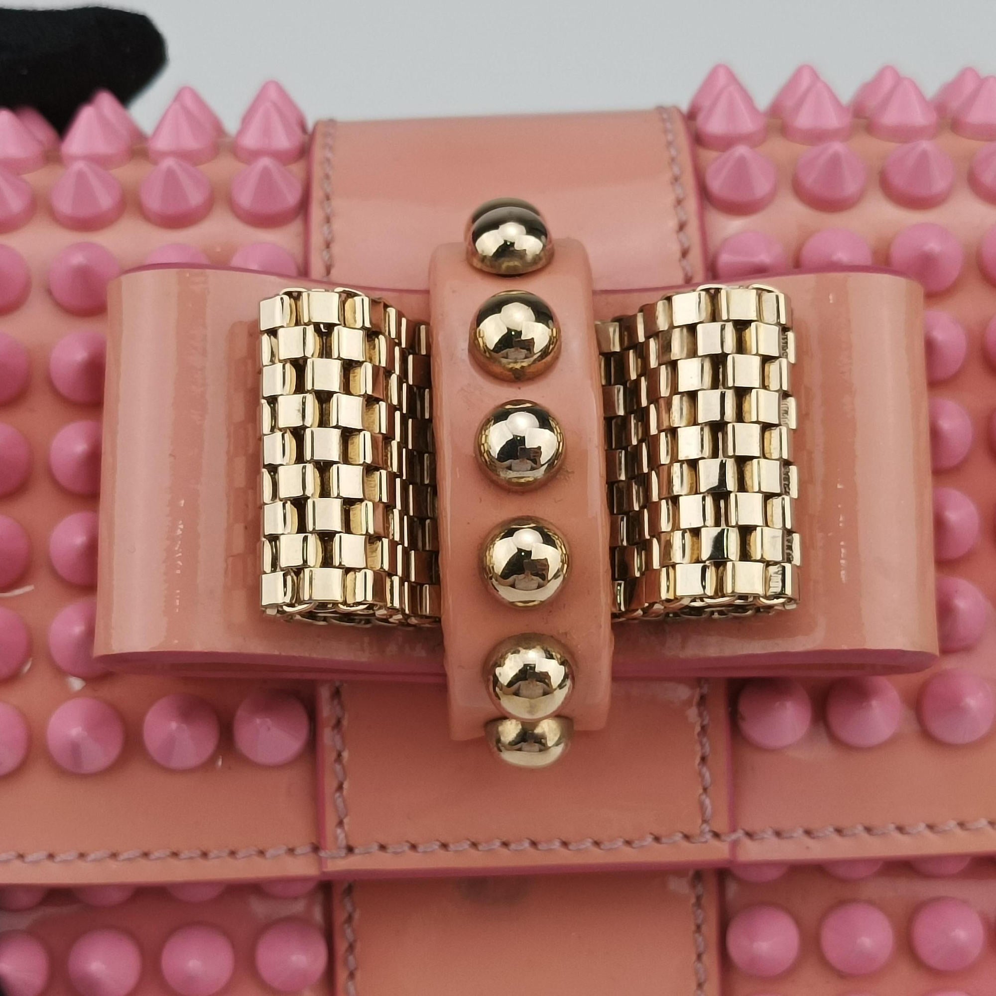 Pre-owned Christian Louboutin Sweet Charity Scarabe Spike Pink Patent  shoulderbag | stylenewstar